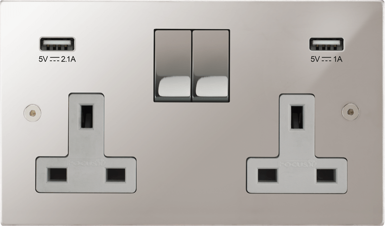 Horizon Square Double Socket + USB