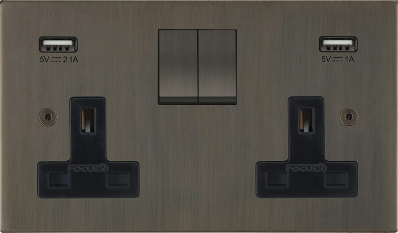 Horizon Square Double Socket + USB