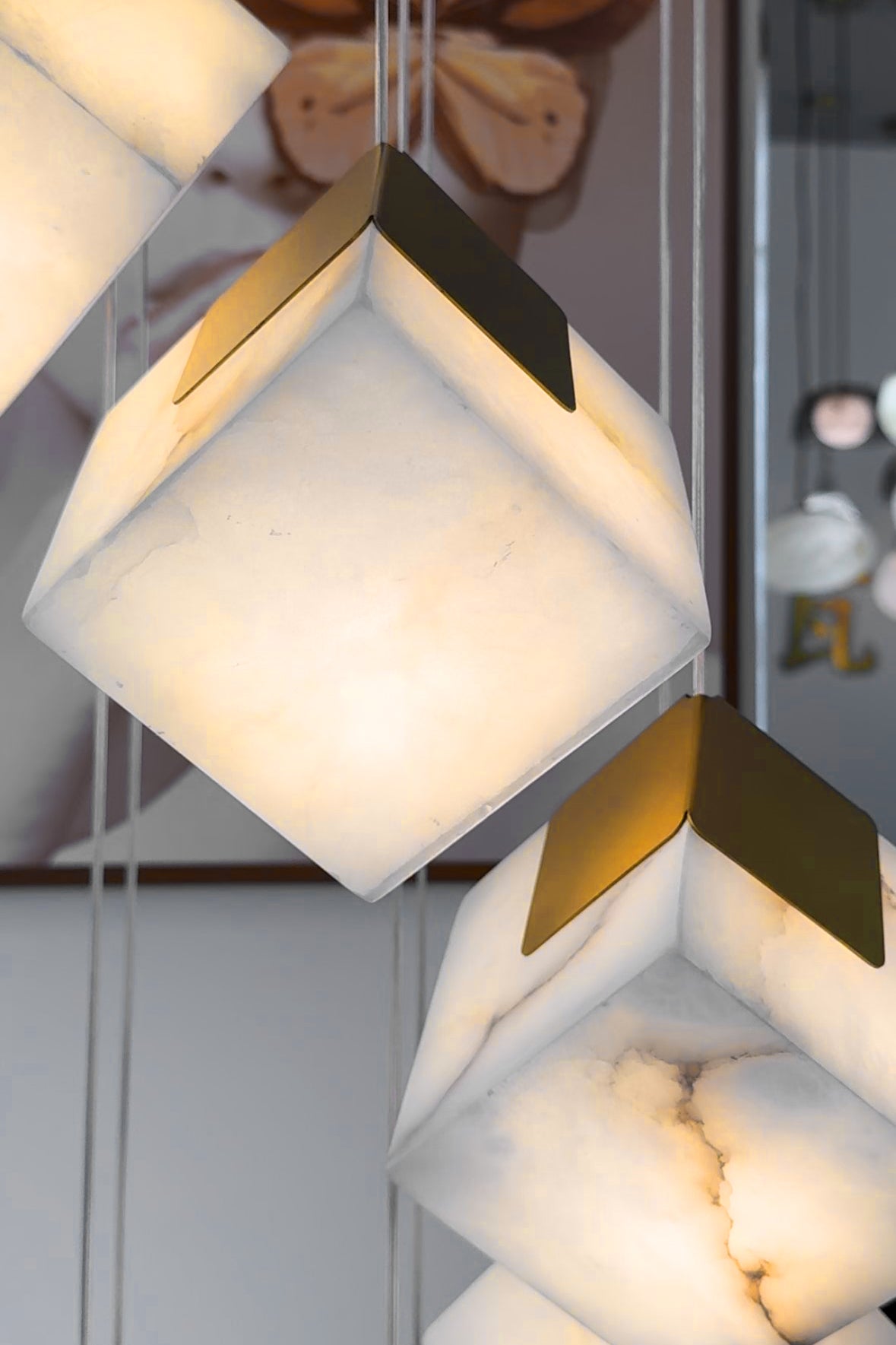Cube Marble Pendant Staircase Chandelier
