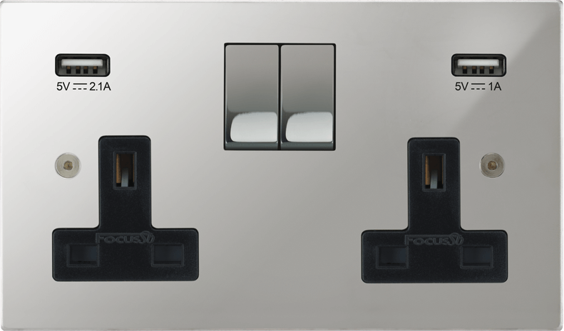 Horizon Square Double Socket + USB