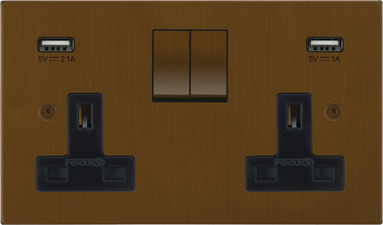 Horizon Square Double Socket + USB