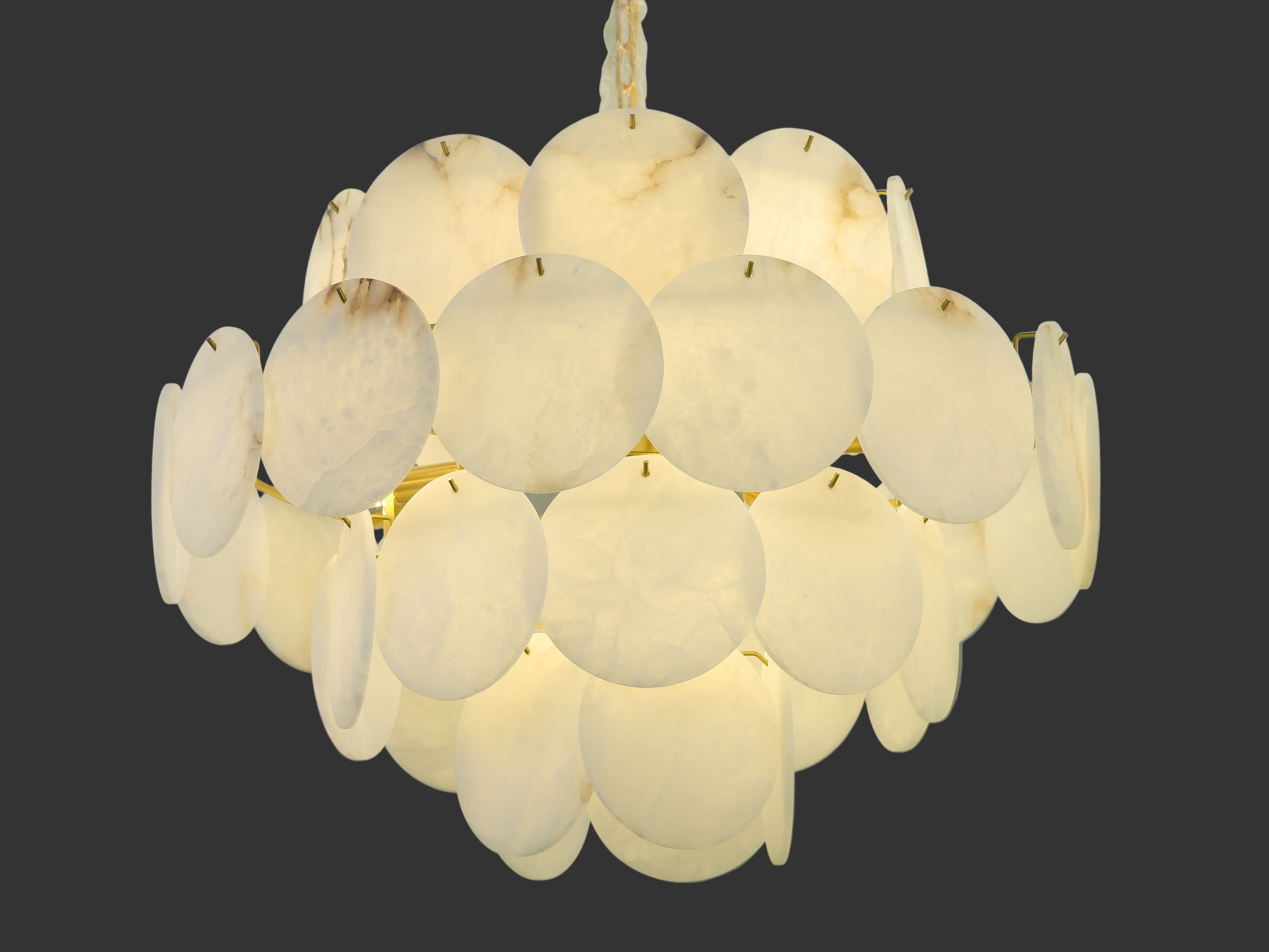VORELLI® Alfonso Marble Circular Chandelier II with layered marble discs against black background