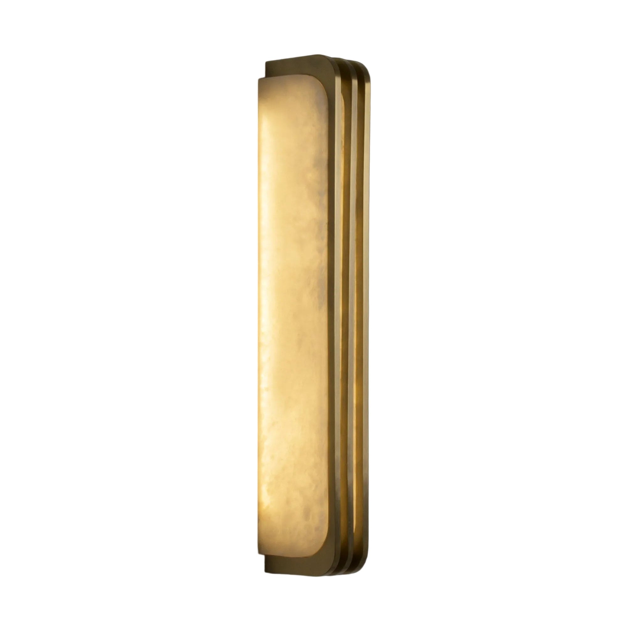 Luxury marble wall light with a sculpted linear form and warm ambient glow.
