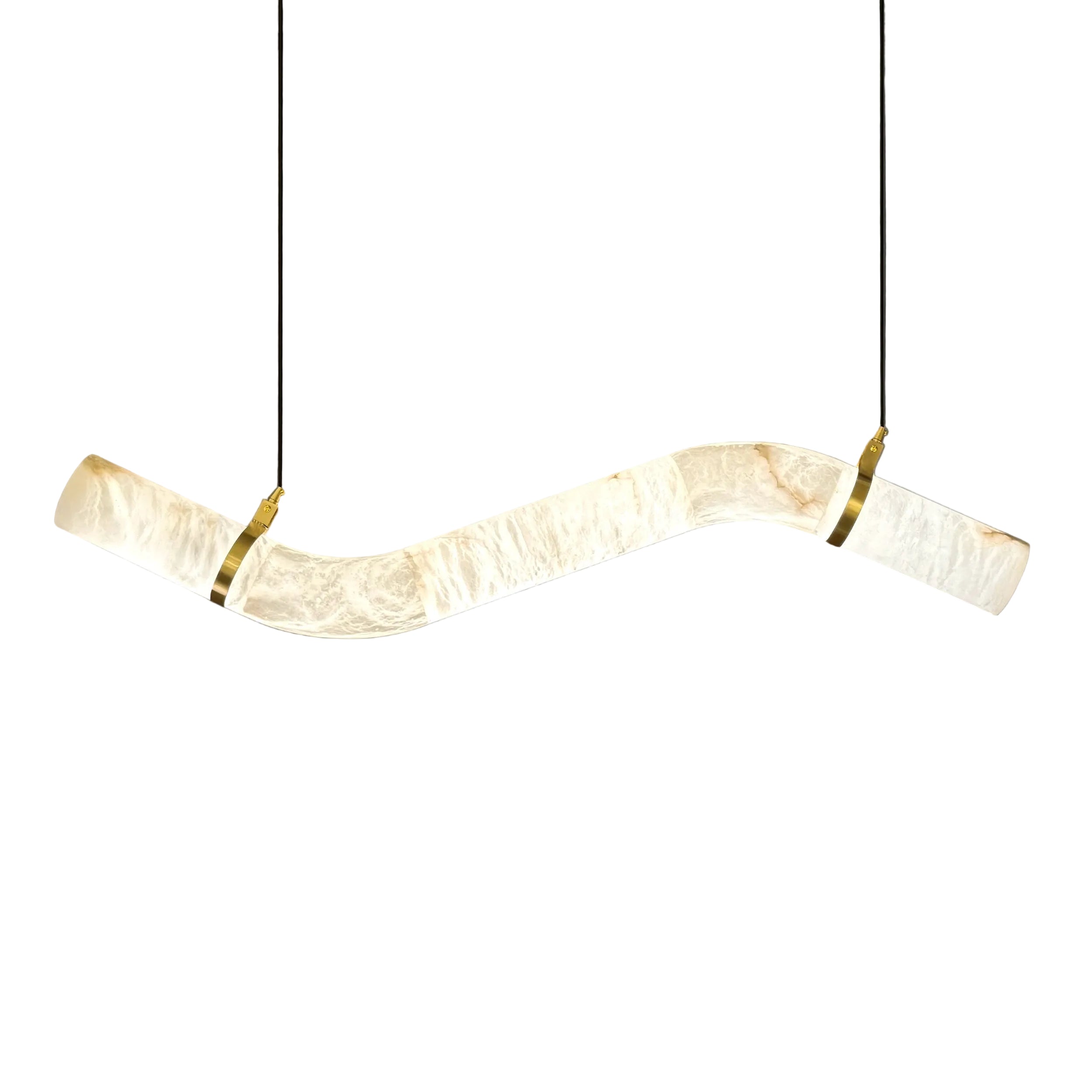 Caesar Marble Rectangular Chandelier with dual illuminated marble elements suspended by brass straps.