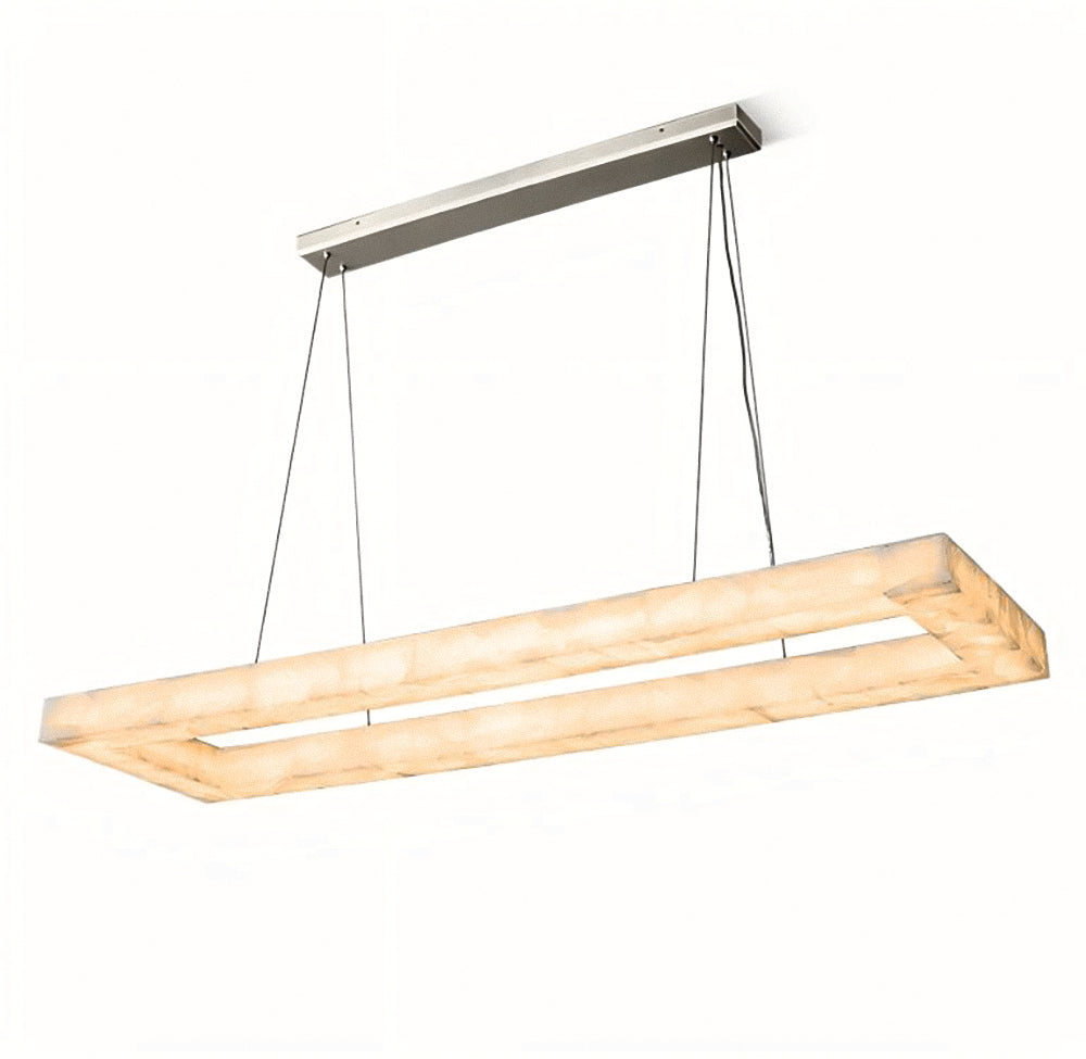 VORELLI® Circoloco Rectangular Chandelier | Modern luxury lighting with alabaster and sleek frame.
