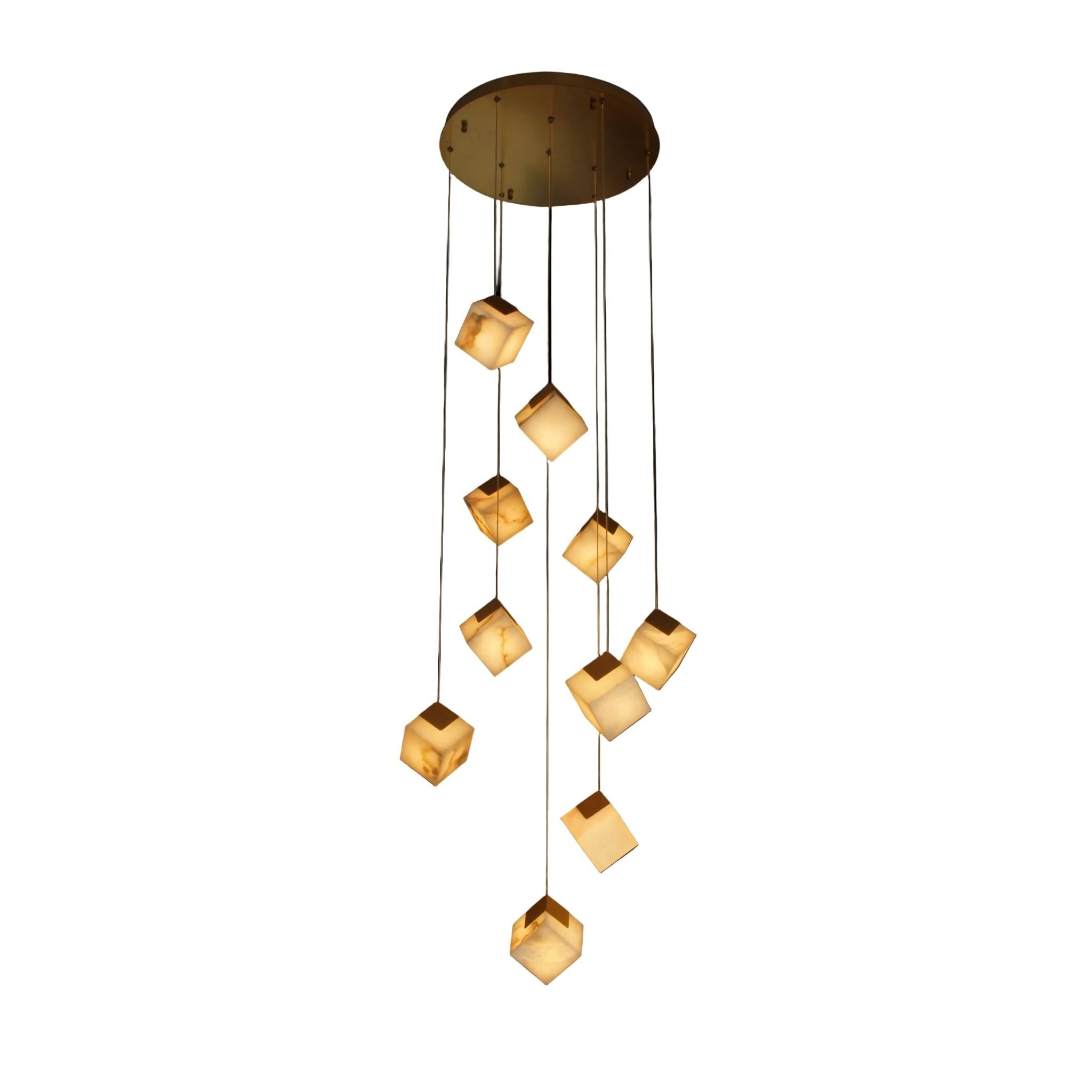 cascading cube marble pendant staircase chandelier with suspended alabaster cubes