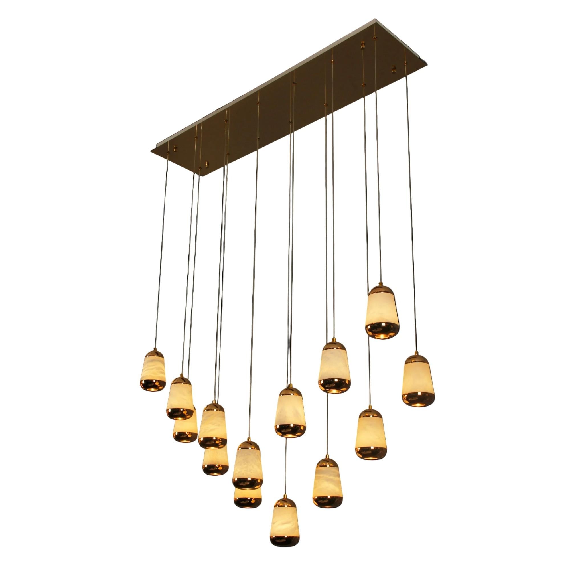 Giovanni rectangular chandelier with cascading marble-effect teardrop pendants in symmetrical formation