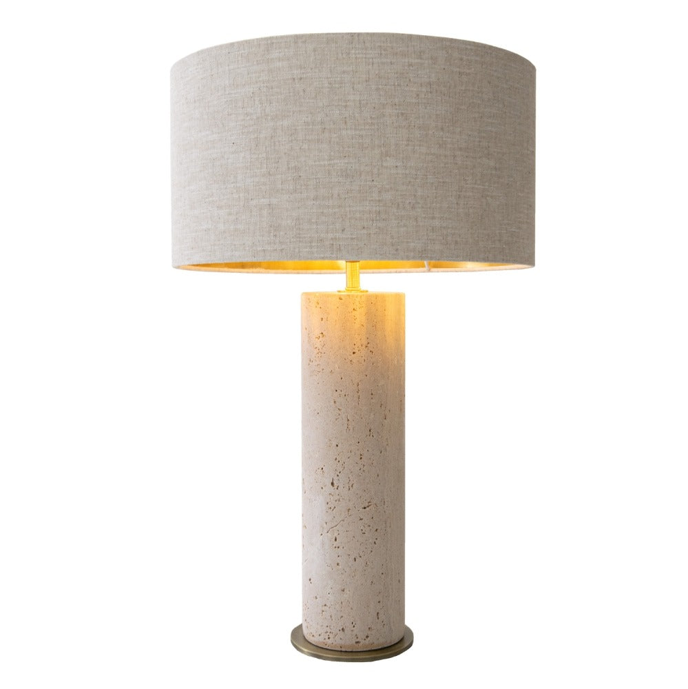 Maltera Travertine Vintage Brass Table Lamp by VORELLI, product hero image for bedrooms, consoles and hotel suites