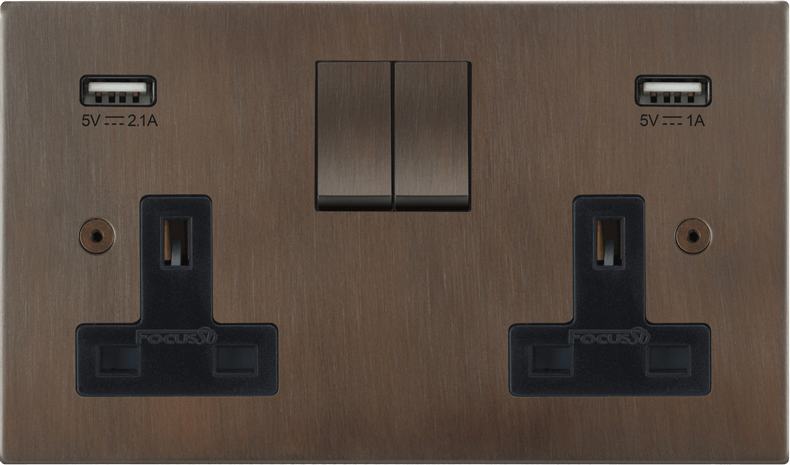 Horizon Square Double Socket + USB