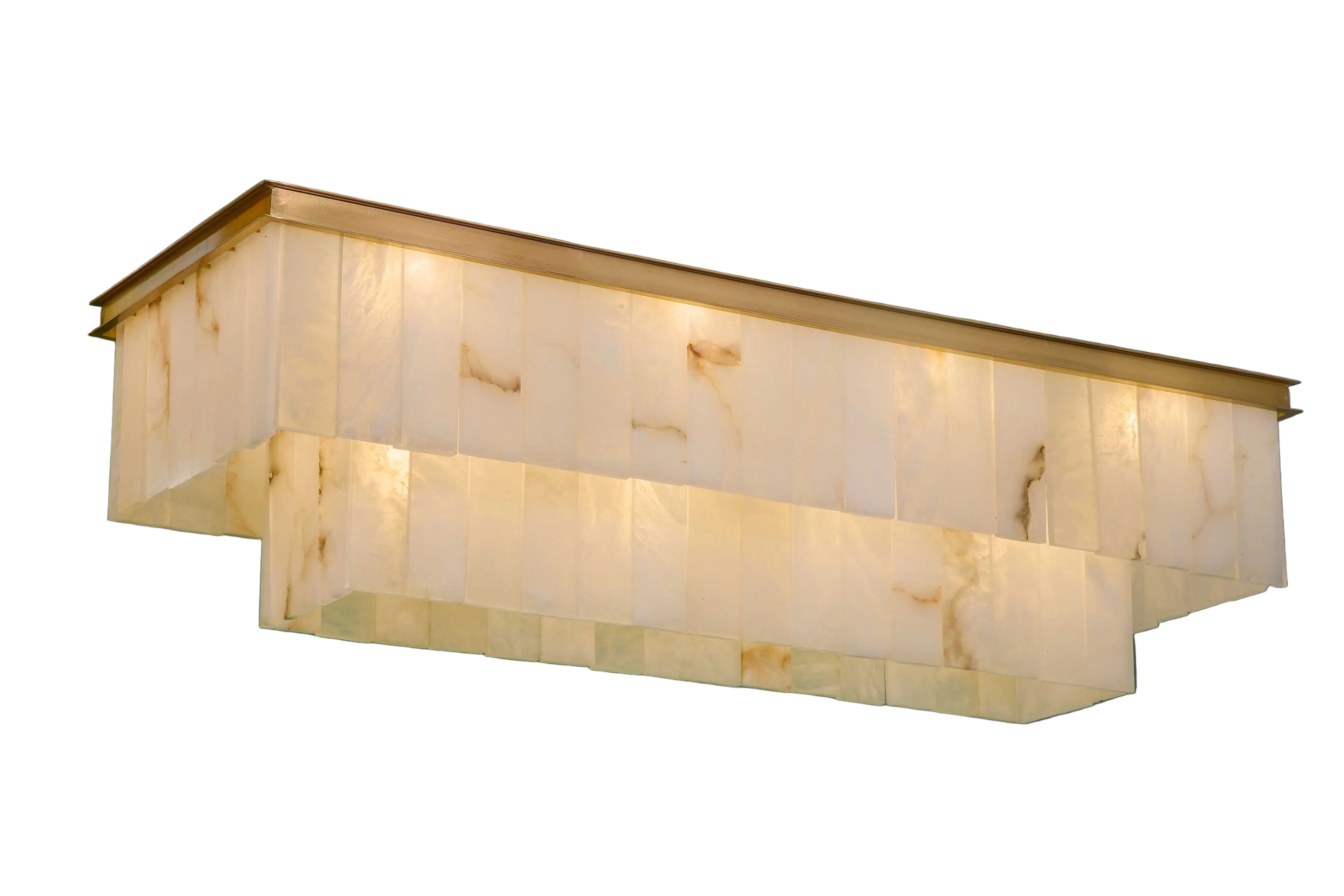 VORELLI® Novella marble rectangular chandelier featuring softly layered natural stone panels in suspended geometric design on white background