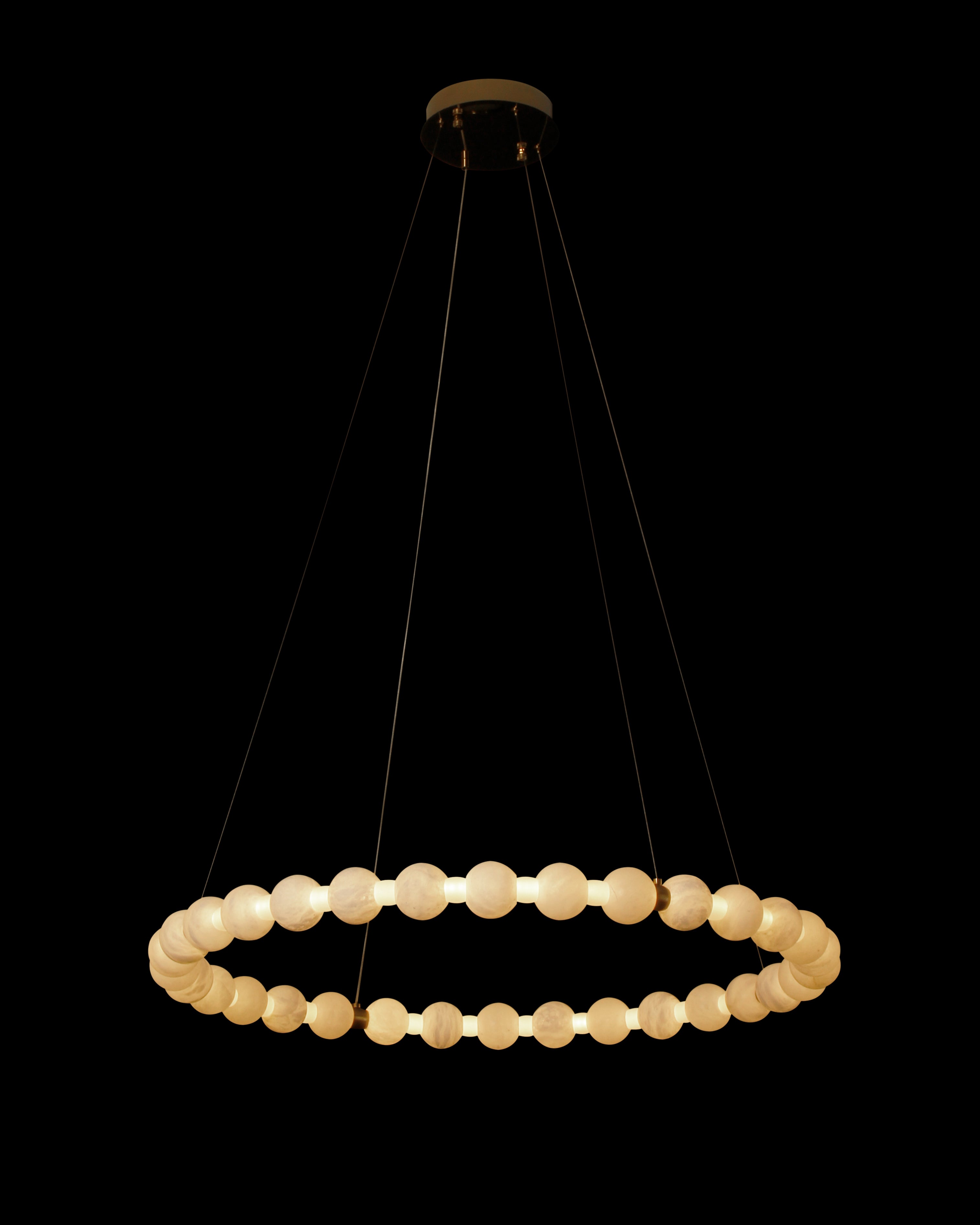 VORELLI® Orbella Marble Circular Chandelier with luminous spheres on dark background.