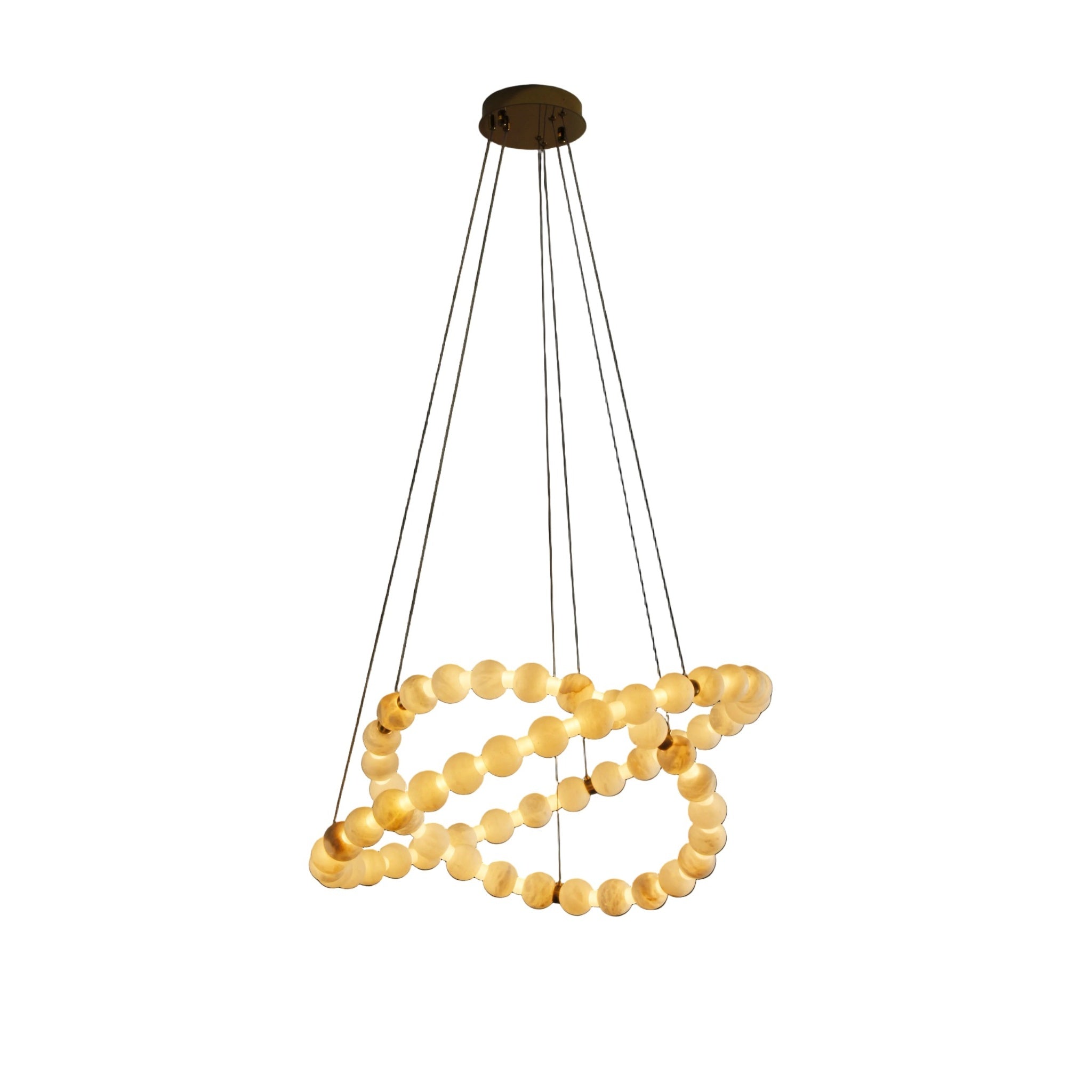 VORELLI® Orbella Double Ring Chandelier, a sculptural luxury lighting fixture with glowing marble spheres.