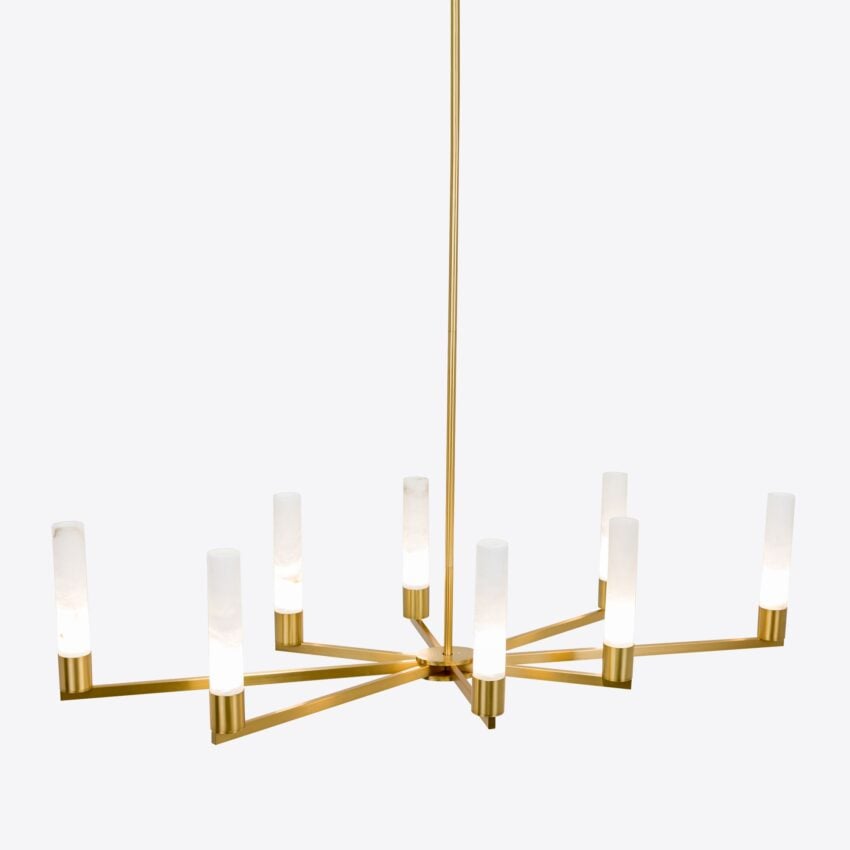 Spanish alabaster pendant light with brass frame for modern living spaces