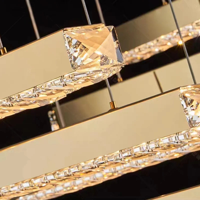 Close up of diamond cut crystal bars on Positano rectangular chandelier