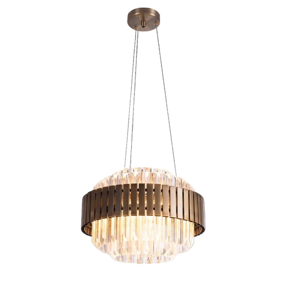 Chandelier with gold and crystal design on a white background