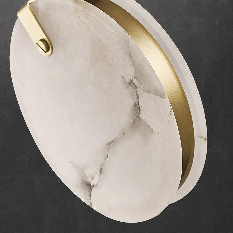 Top view of VORELLI® Calacatta Marble Pendant highlighting the clean round shape and natural marble pattern.