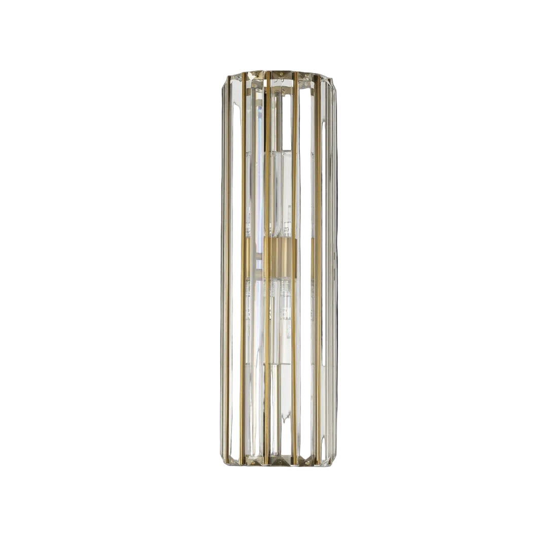 VORELLI Apollo IP65 wall light with vertical crystal bars in a brass finish.
