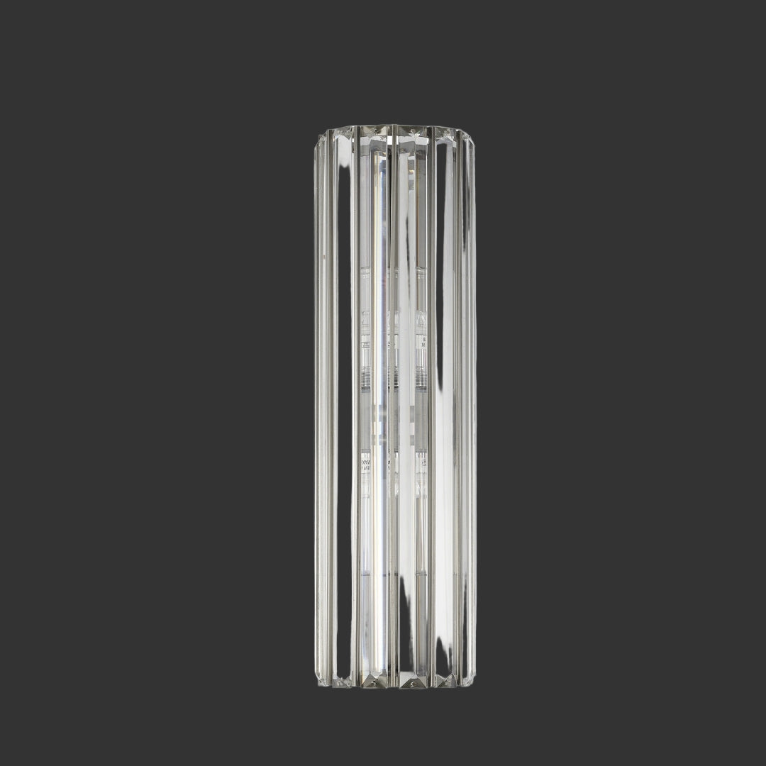 VORELLI Apollo IP65 wall light with vertical crystal bars in a gunmetal finish.