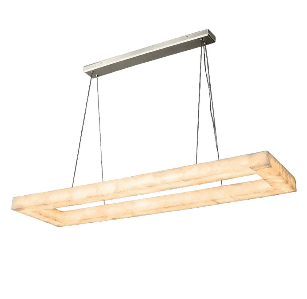 VORELLI® Halo Marble Rectangular Chandelier with luminous marble frame, contemporary designer chandelier for luxury interiors.