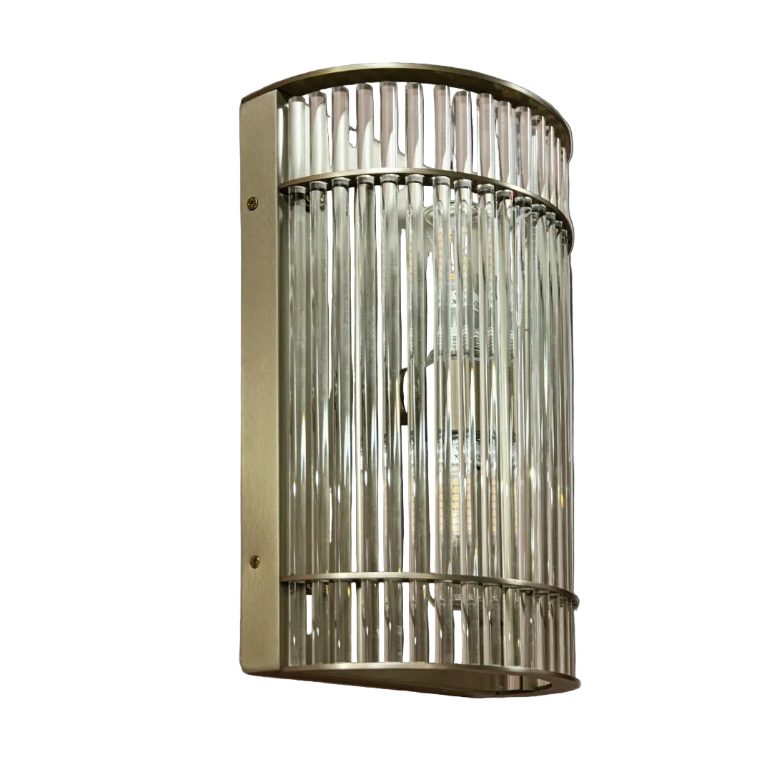 VORELLI Neptune IP65 wall light with cylinder crystal tubes in a champagne finish.
