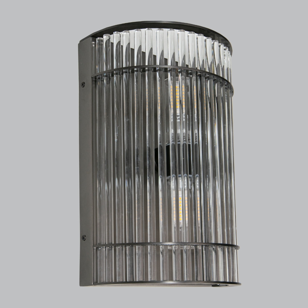 VORELLI Neptune IP65 wall light with cylinder crystal tubes in a gunmetal finish