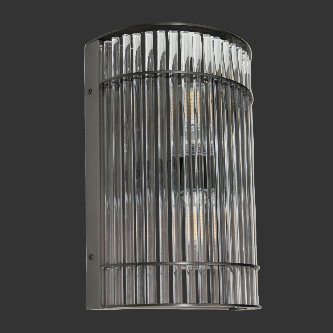 VORELLI Neptune IP65 wall light with cylinder crystal tubes in a gunmetal finish