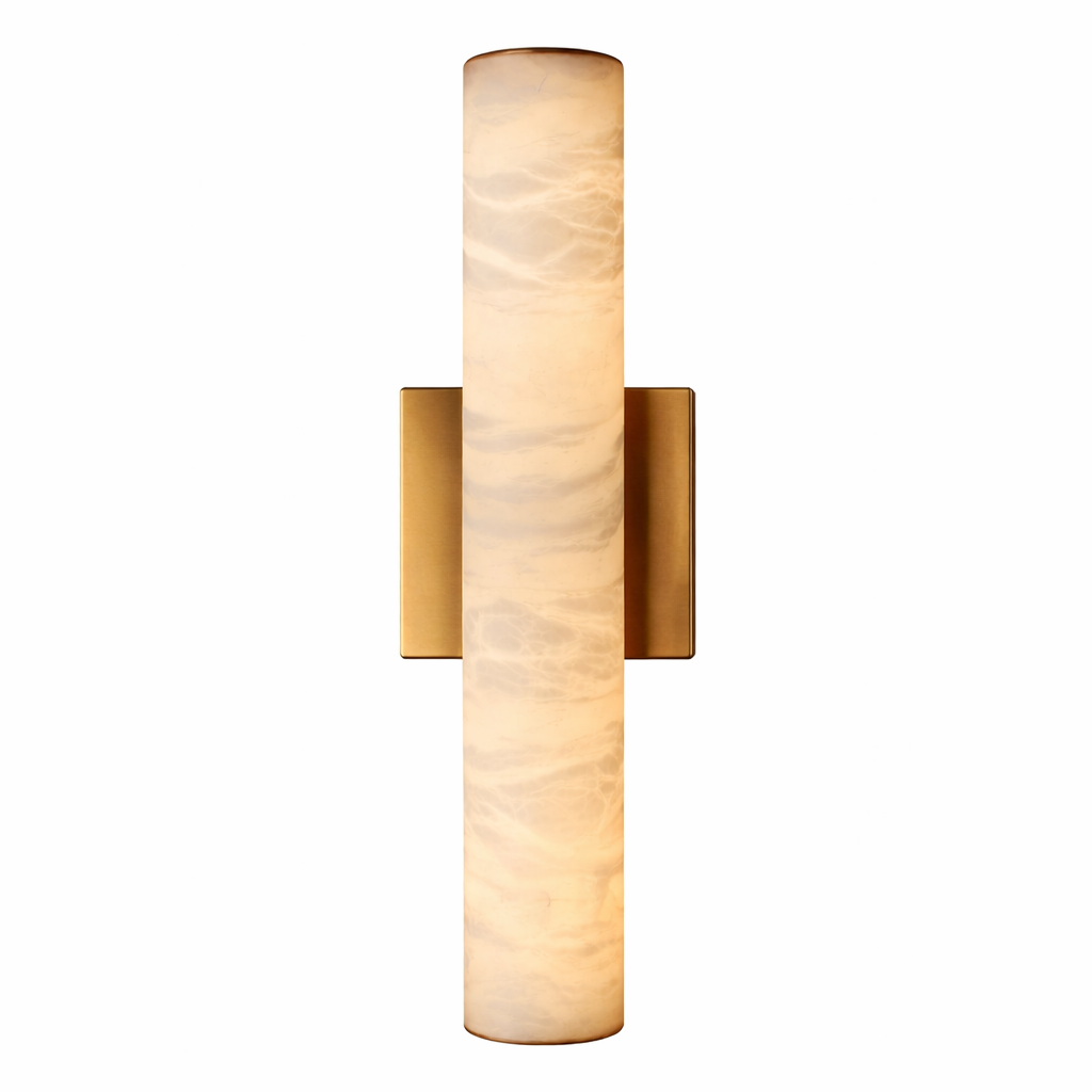 VORELLI® Velato marble alabaster wall light in brushed brass, luxury designer wall light for modern interiors