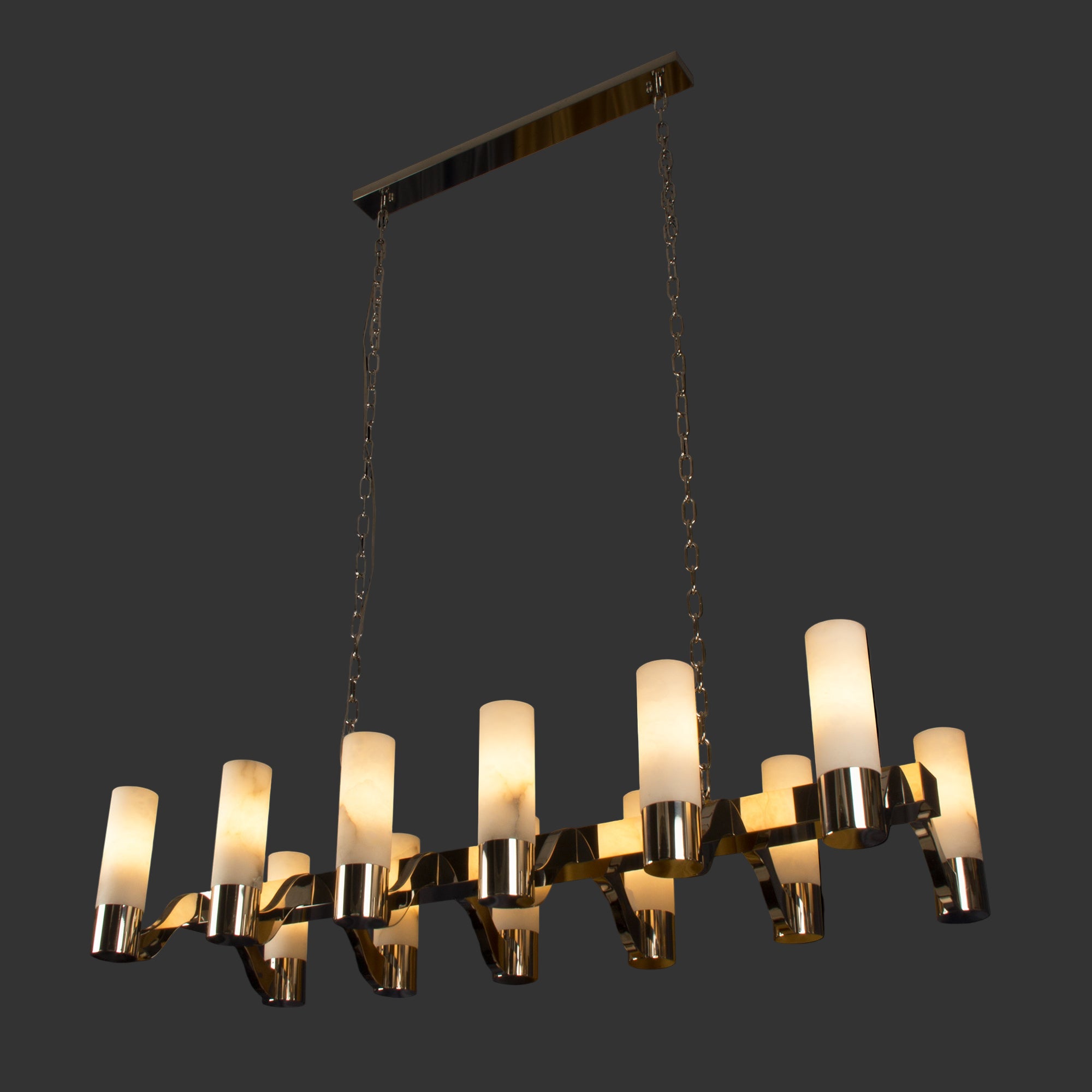 VORELLI® Valenza Marble Rectangular Chandelier with alabaster marble shades, luxury dining room chandelier.