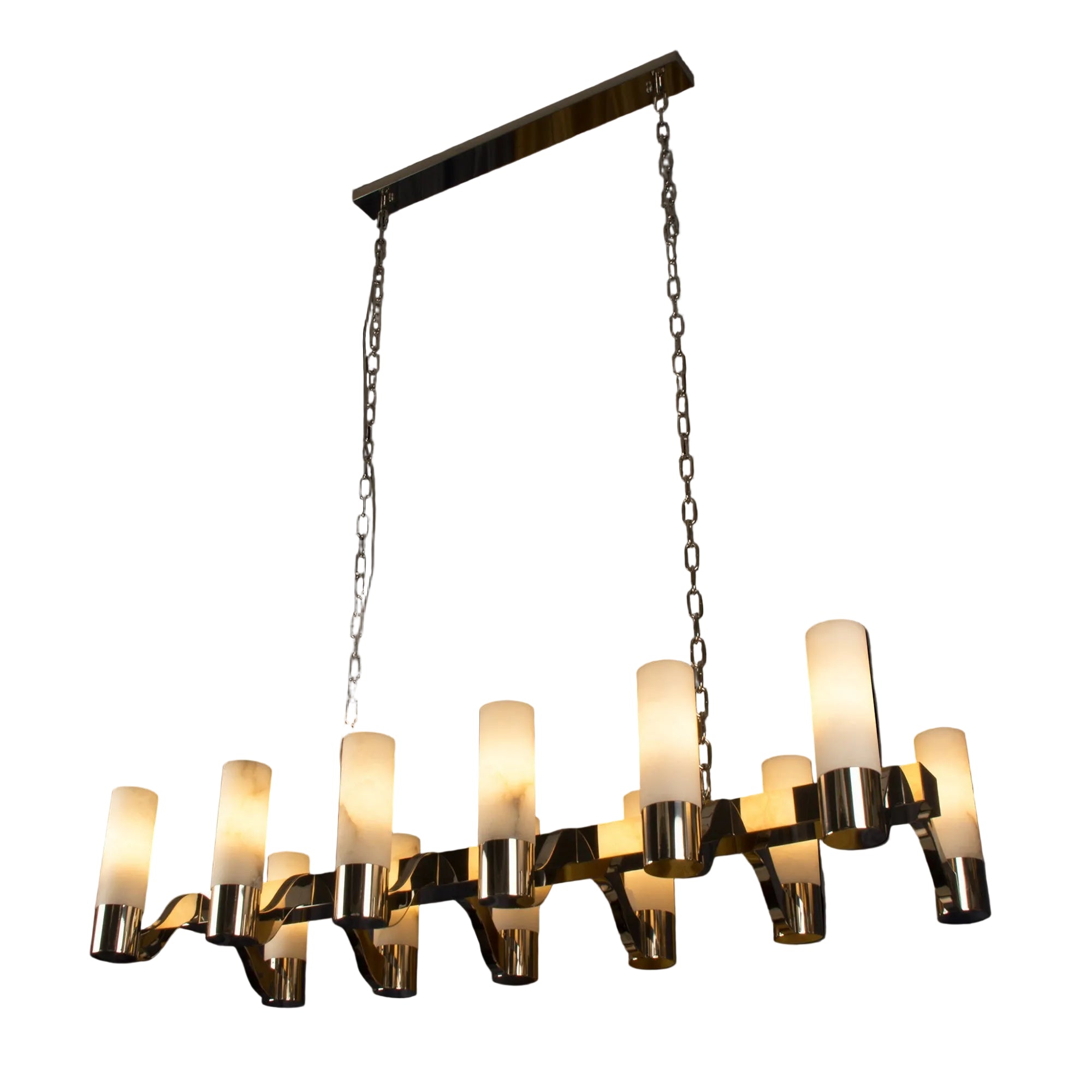 VORELLI® Valenza Marble Rectangular Chandelier with alabaster marble shades, luxury dining room chandelier.