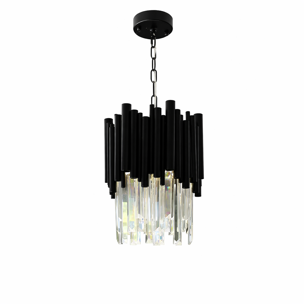 A close-up shot of the Gotham Pendant Light showcasing its sleek modern lines and high-end finish, casting a sophisticated and elegant glow.