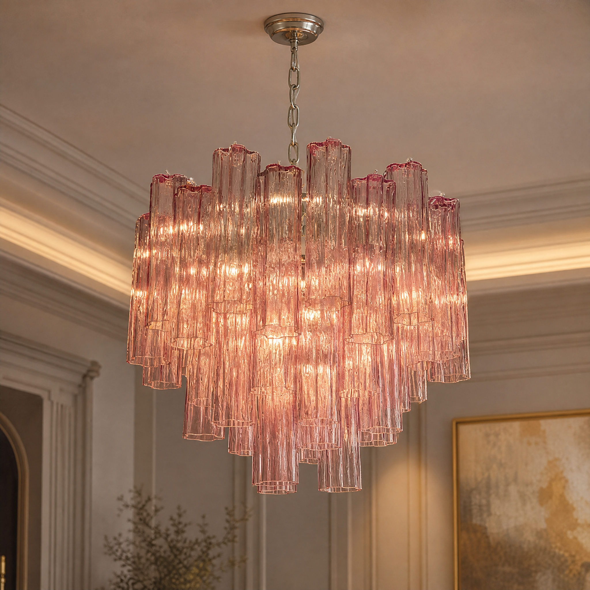 Adriatica Tronchi Murano Glass Circular Chandelier full product close-up lifestyle image by VORELLI