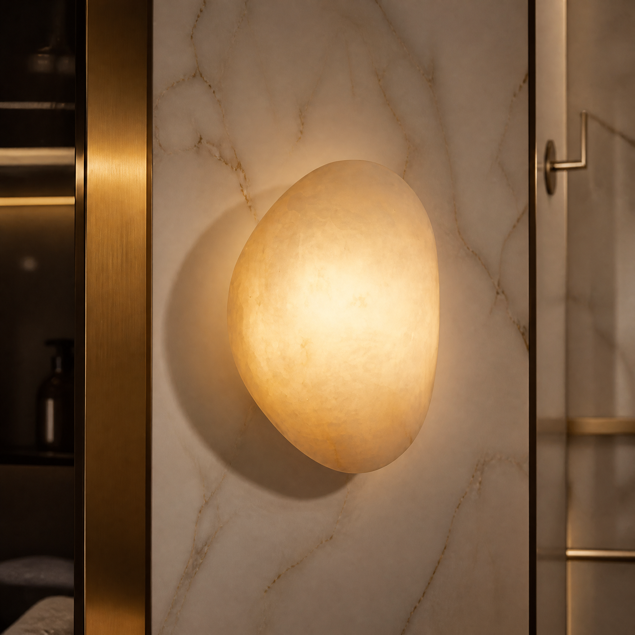 A macro close-up showcasing the intricate, weathered stone texture and natural veining of the VORELLI Alba Marble Wall Light.