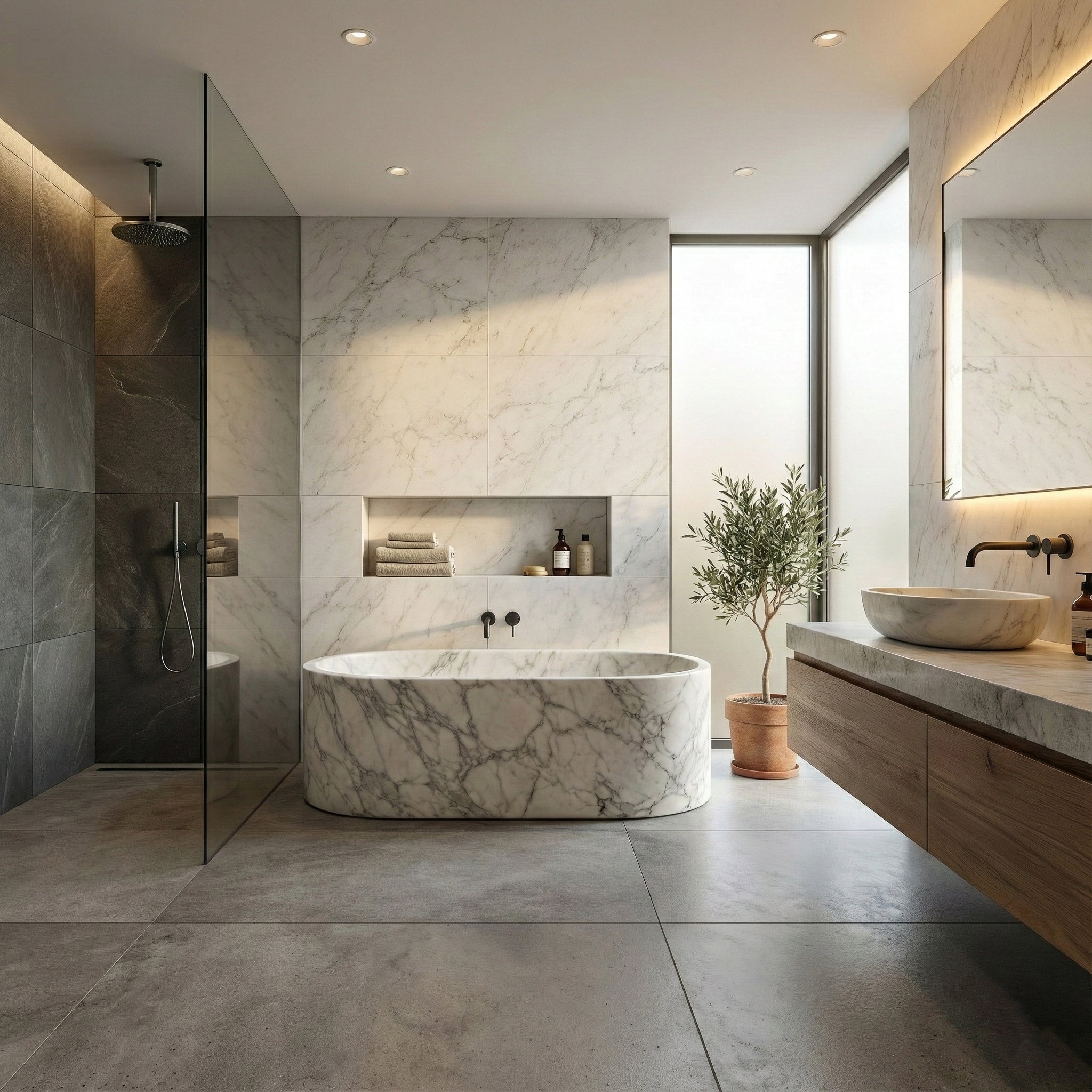 Arabescato Marble Freestanding Bathtub - Elliptical