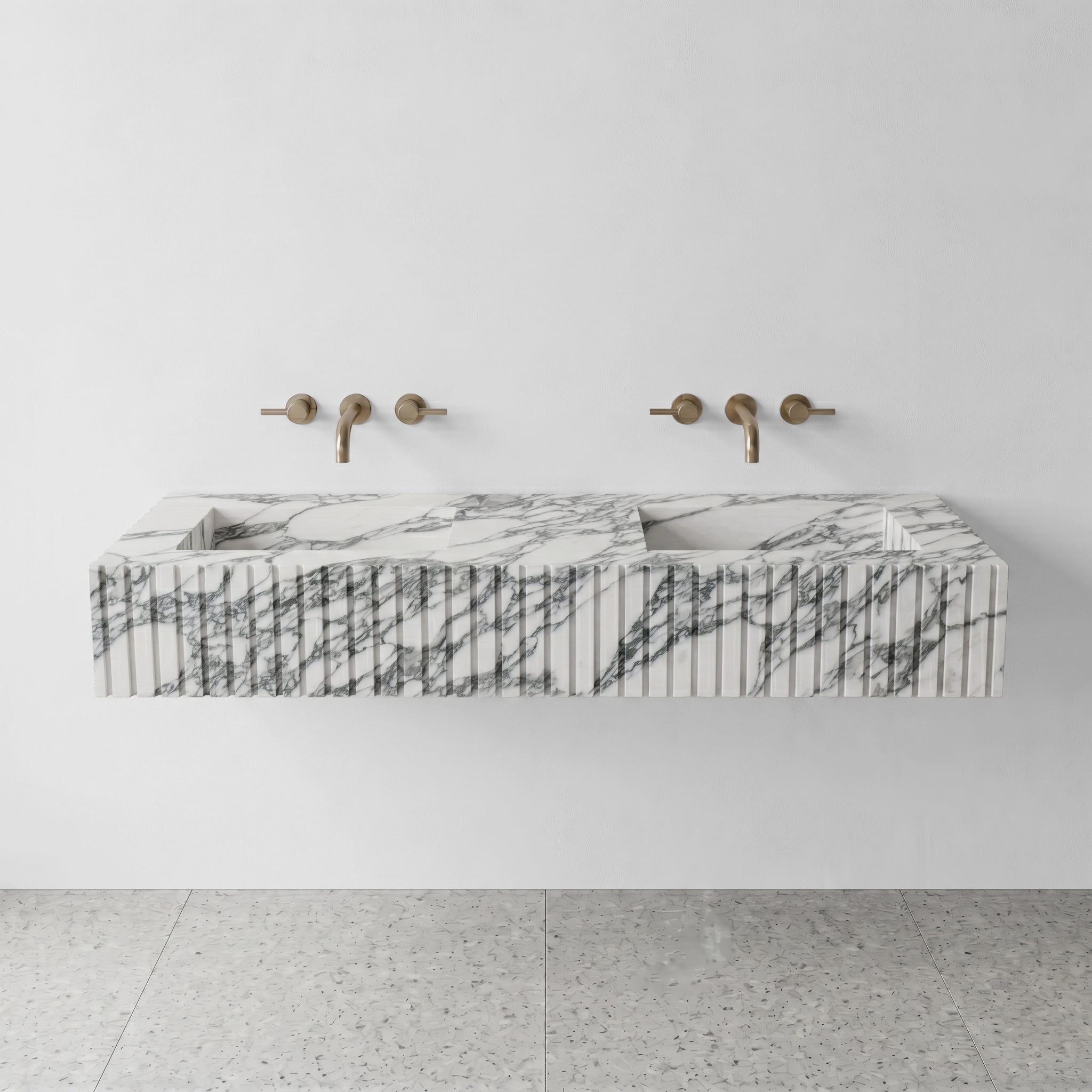 Arabescato Marble Double Sink - Fluted