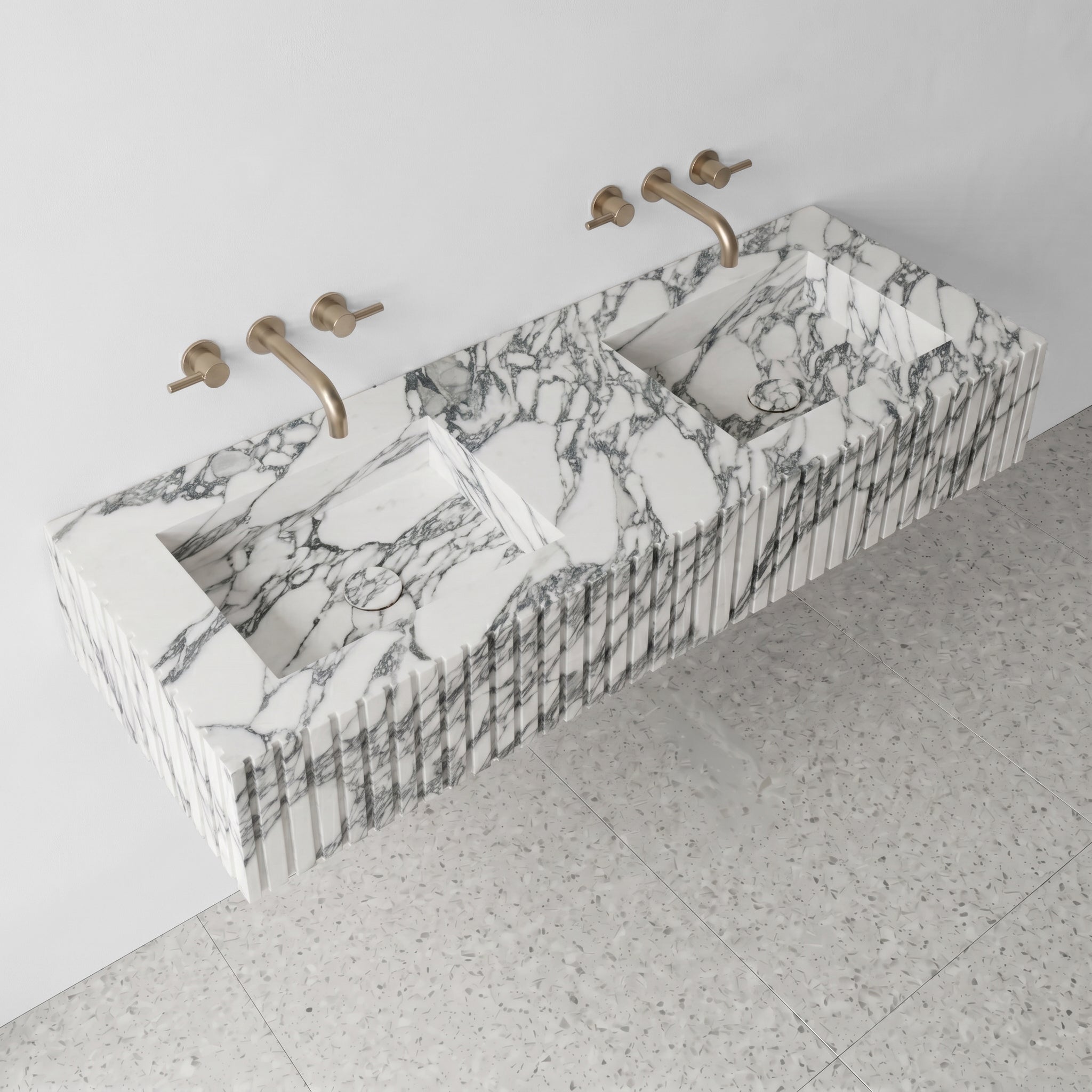 Arabescato Marble Double Sink - Fluted