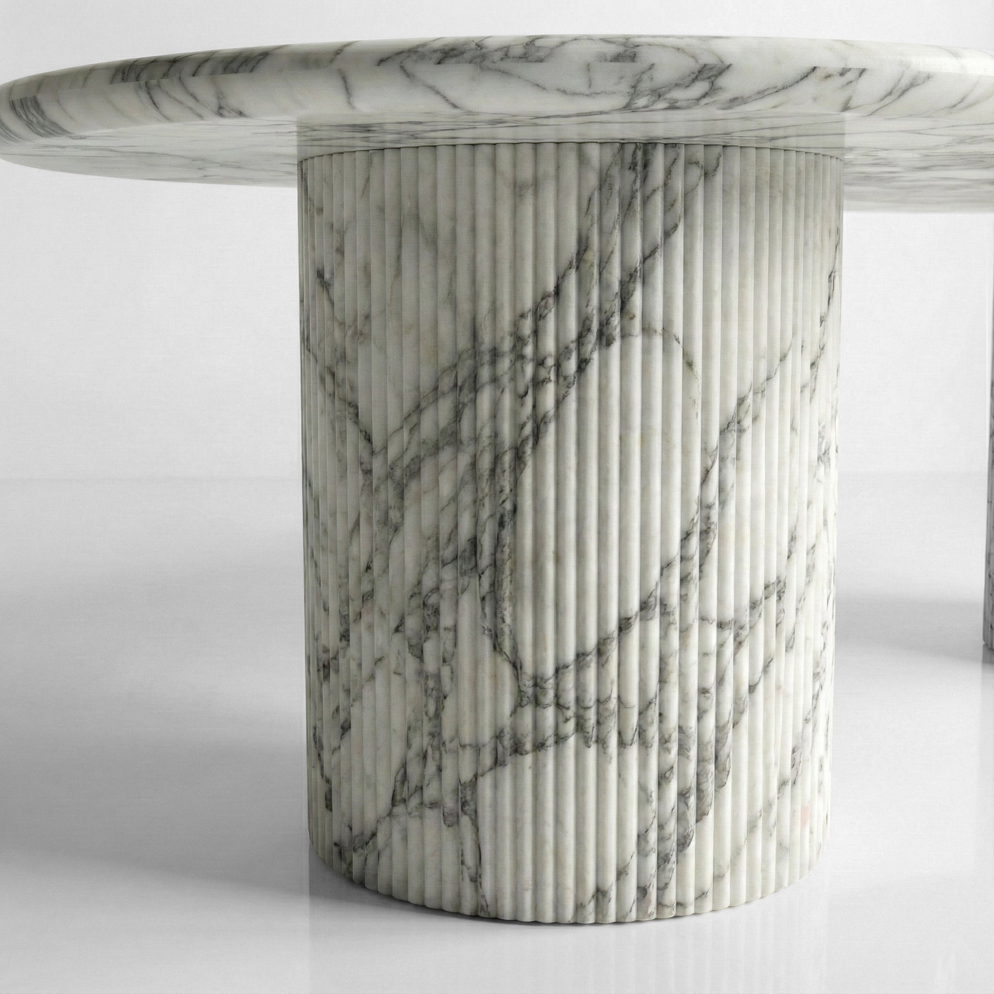 Arabescato Marble Oval Dining Table - Fluted