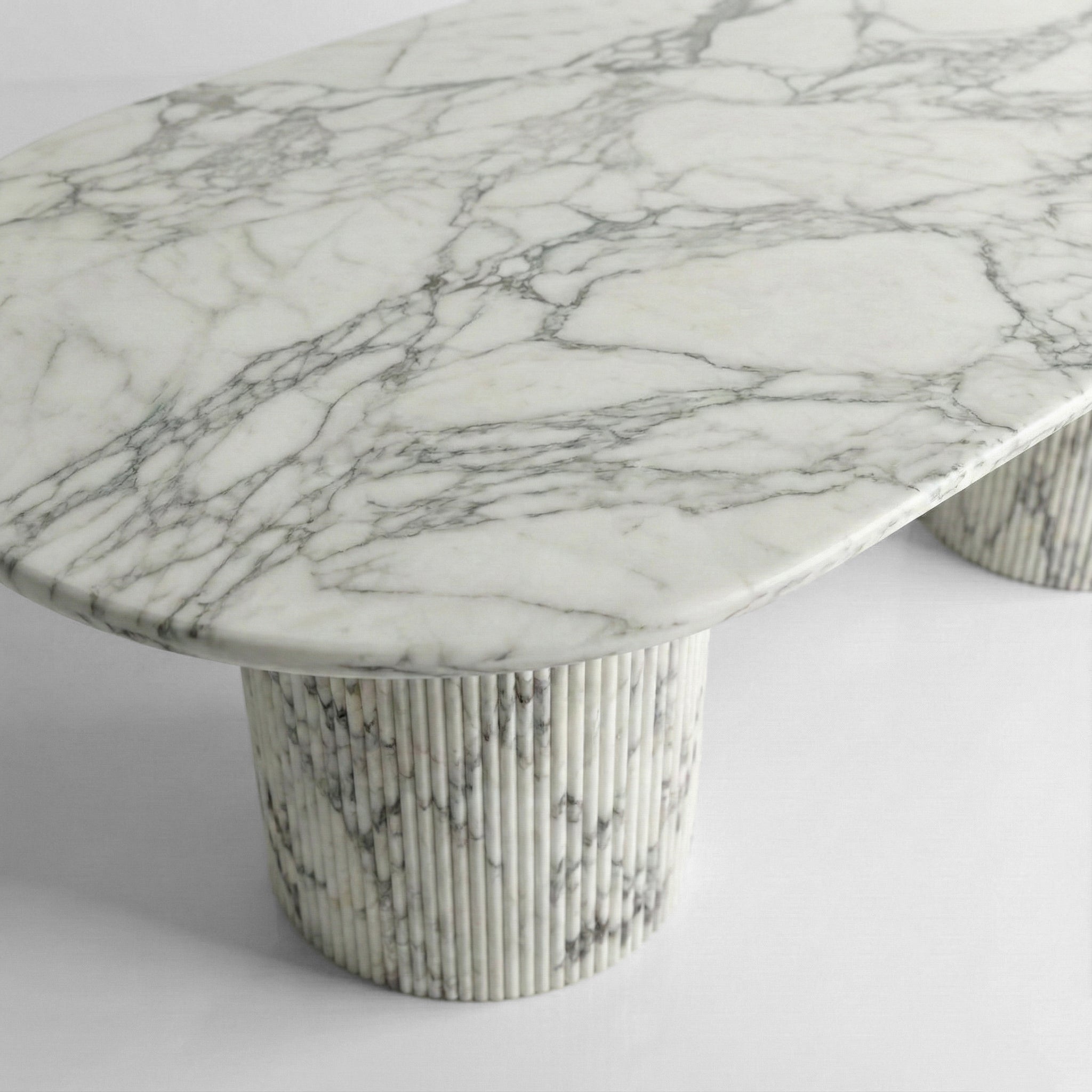 Arabescato Marble Oval Dining Table - Fluted