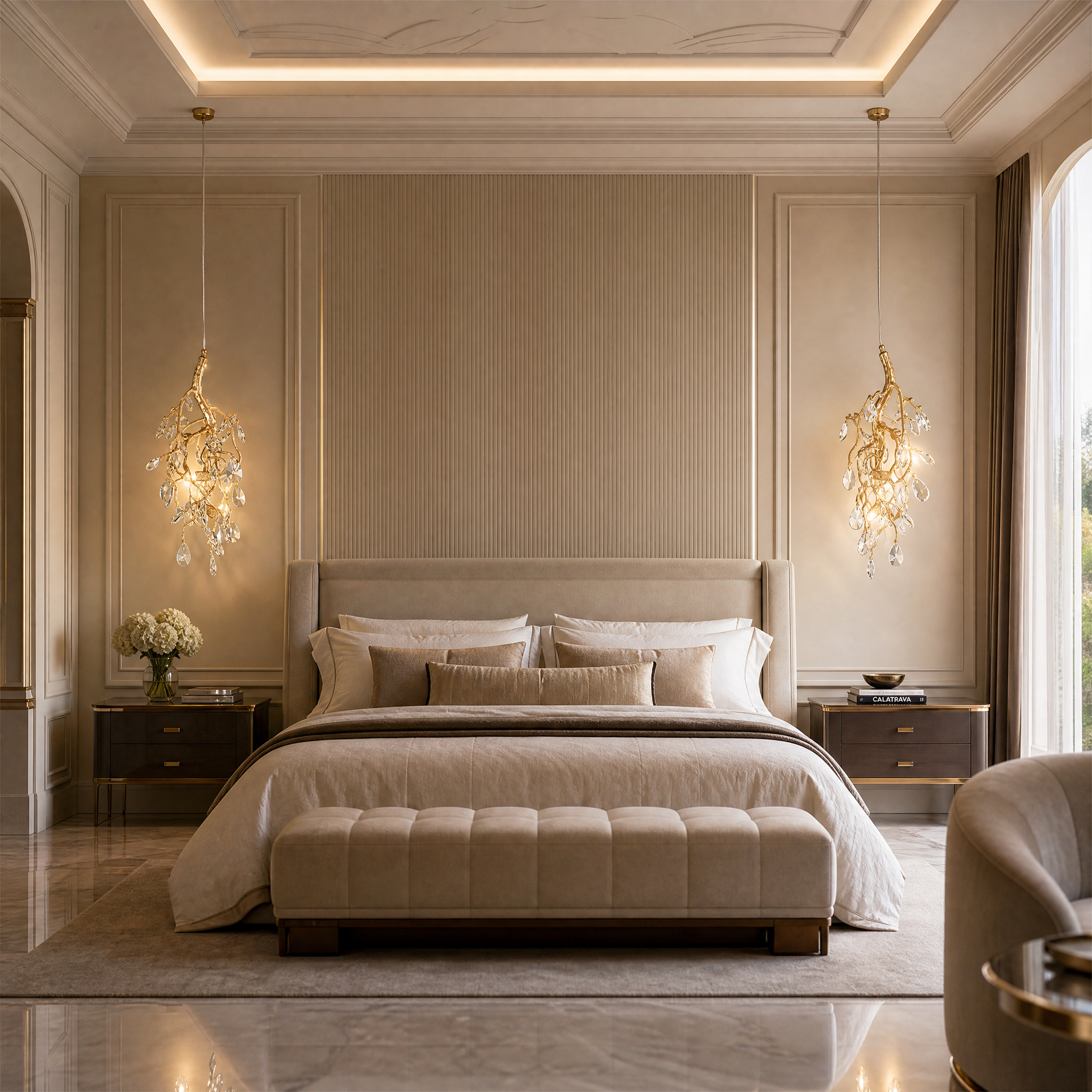 Arboré Pendant Light installed in a modern residential living room with tree branch sculptural frame.