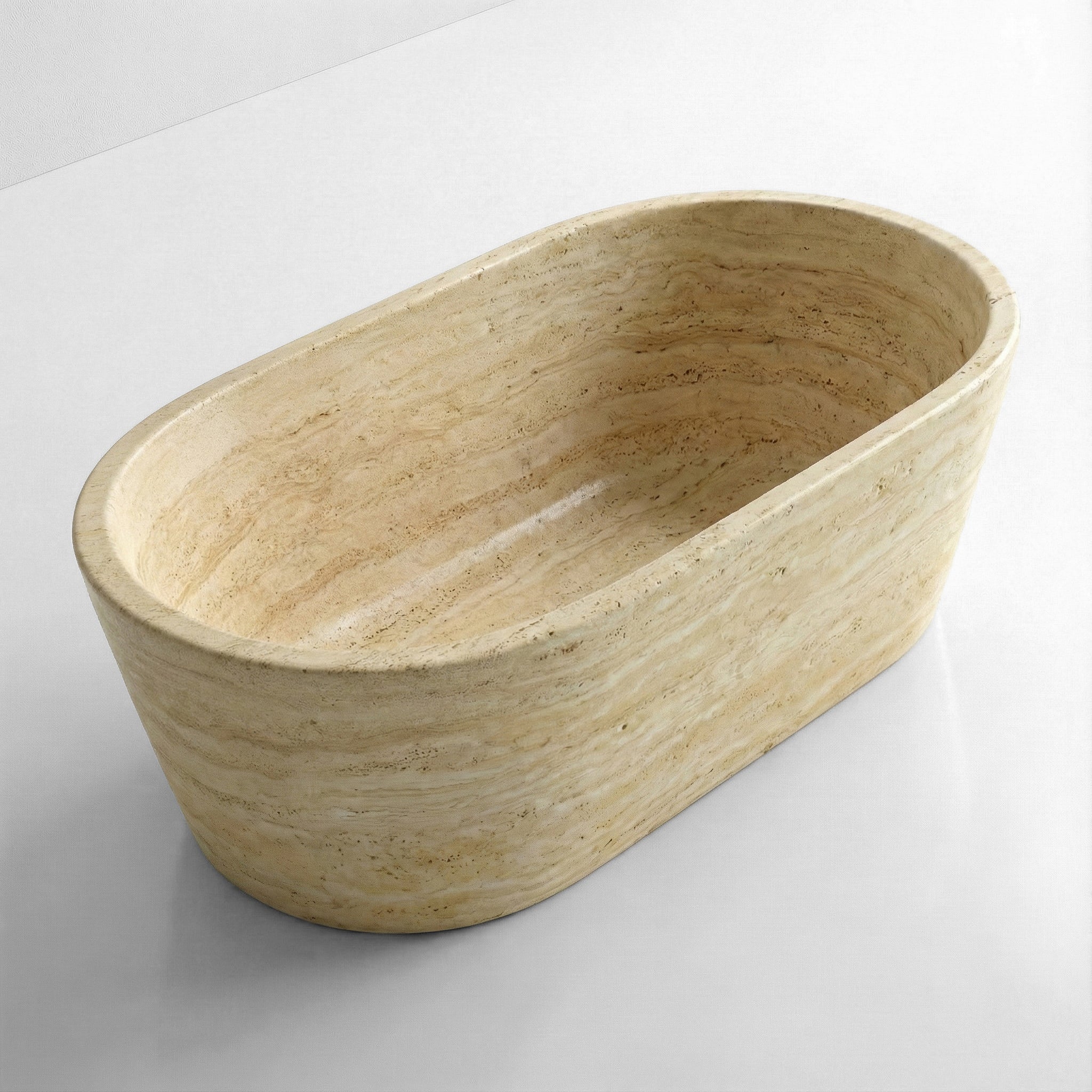 Beige Travertine Freestanding Bathtub - Tapered