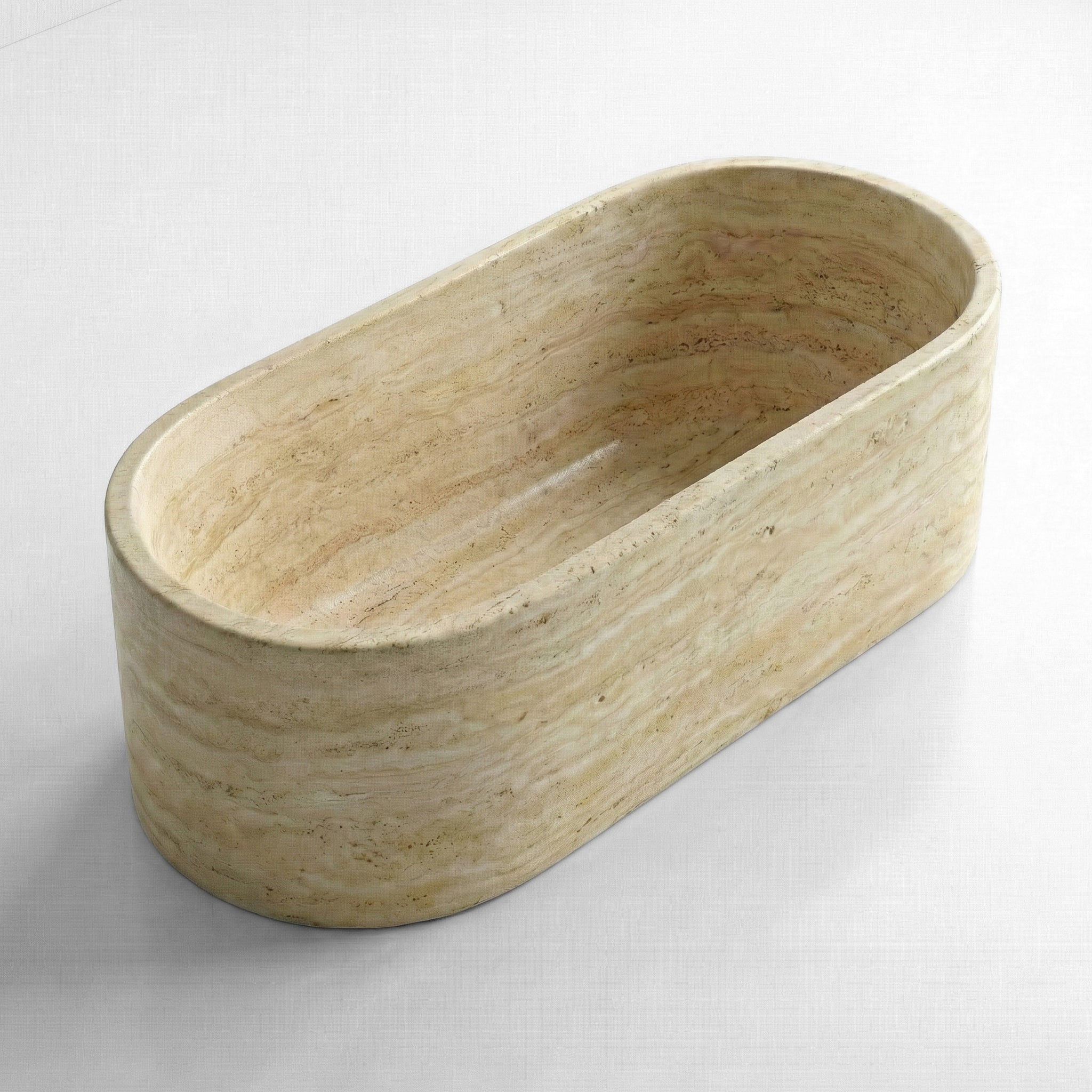 Beige Travertine Freestanding Bathtub - Elliptical