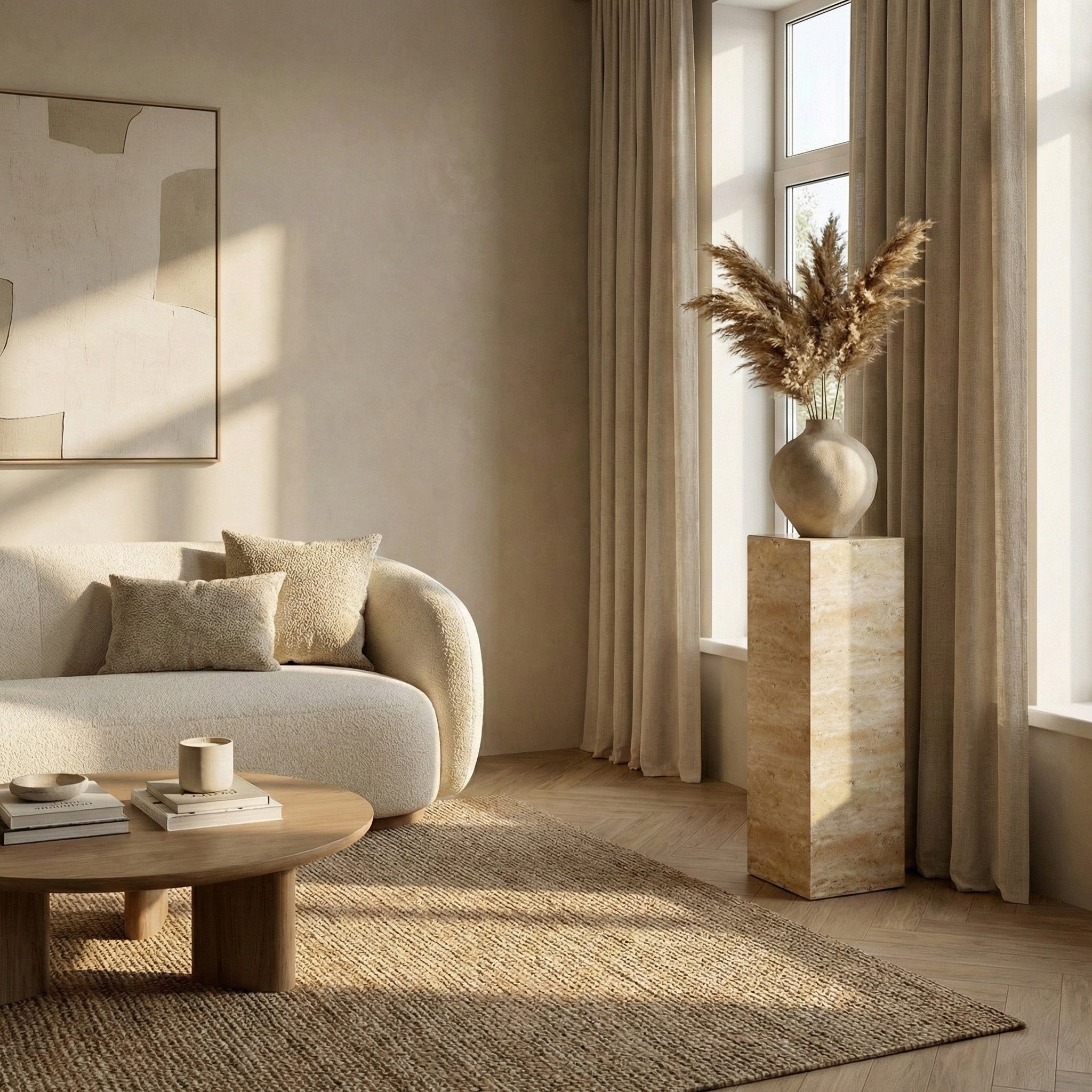 Beige Travertine Pedestal Stand