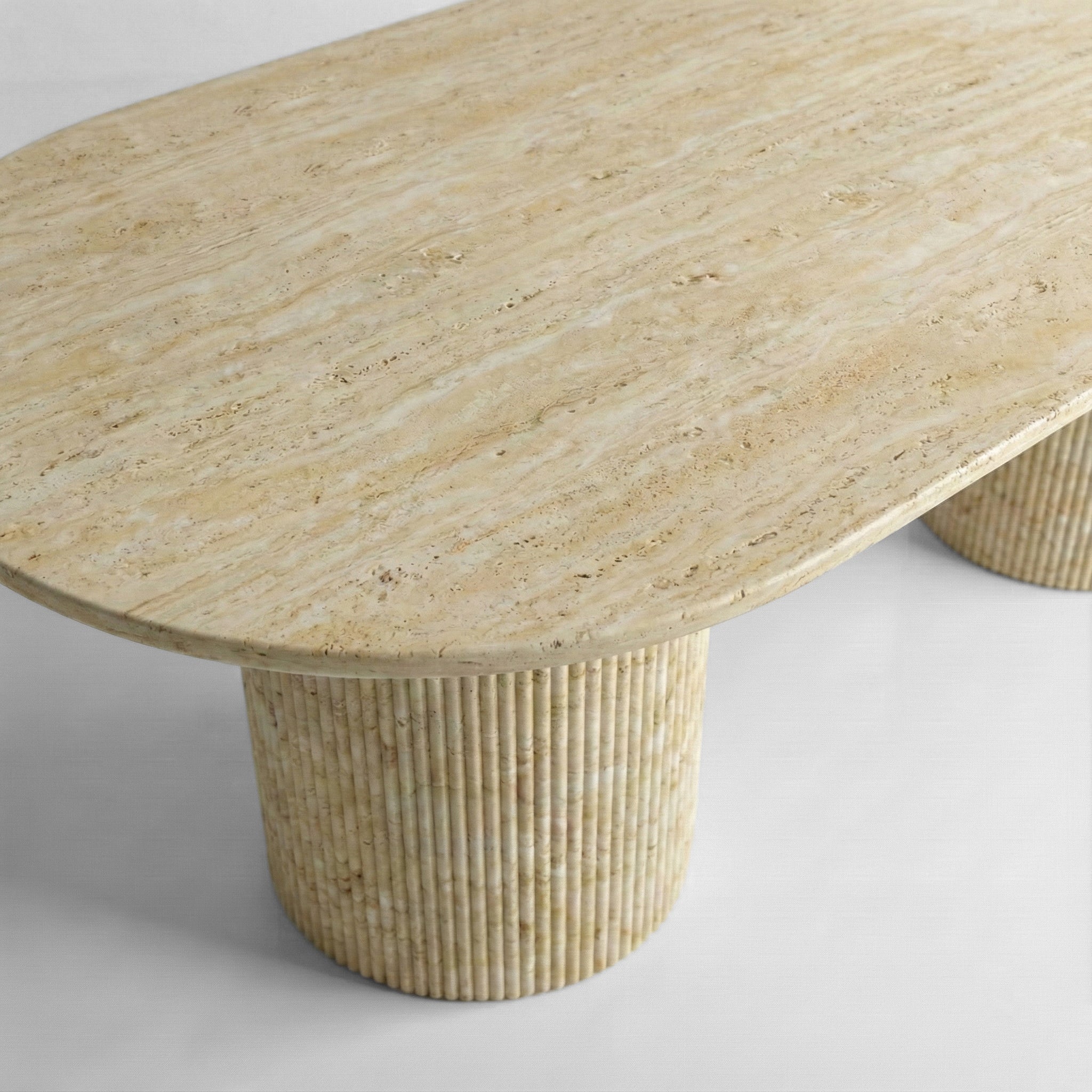 Beige Travertine Oval Dining Table - Fluted