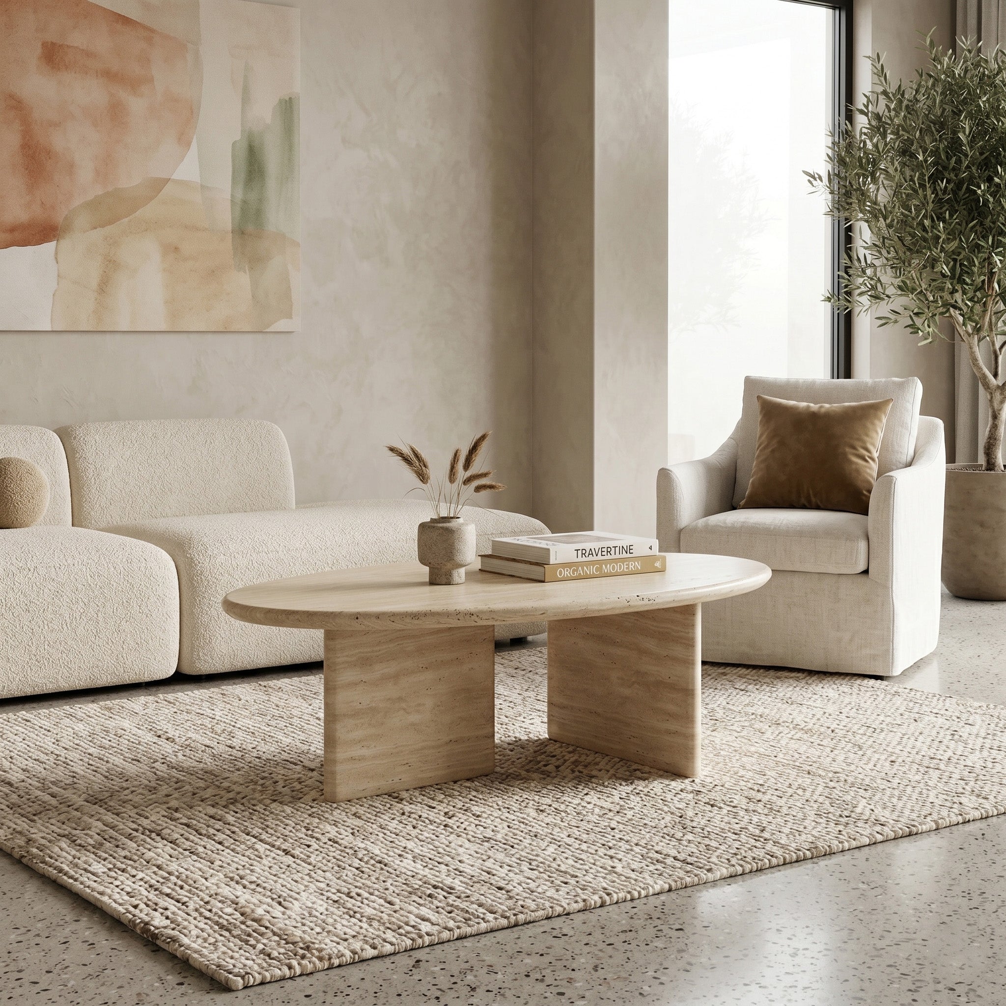 Beige Travertine Coffee Table - Pebble