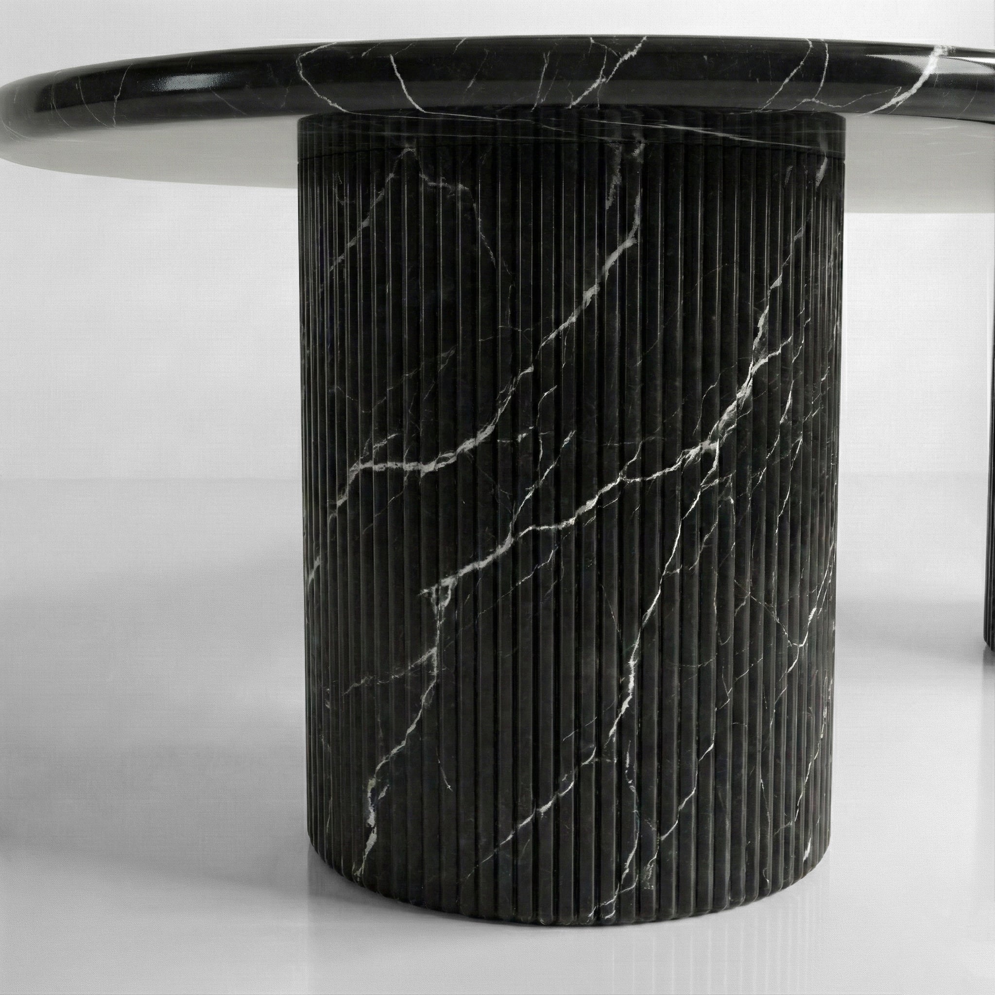 Black Marquina Marble Oval Dining Table - Fluted