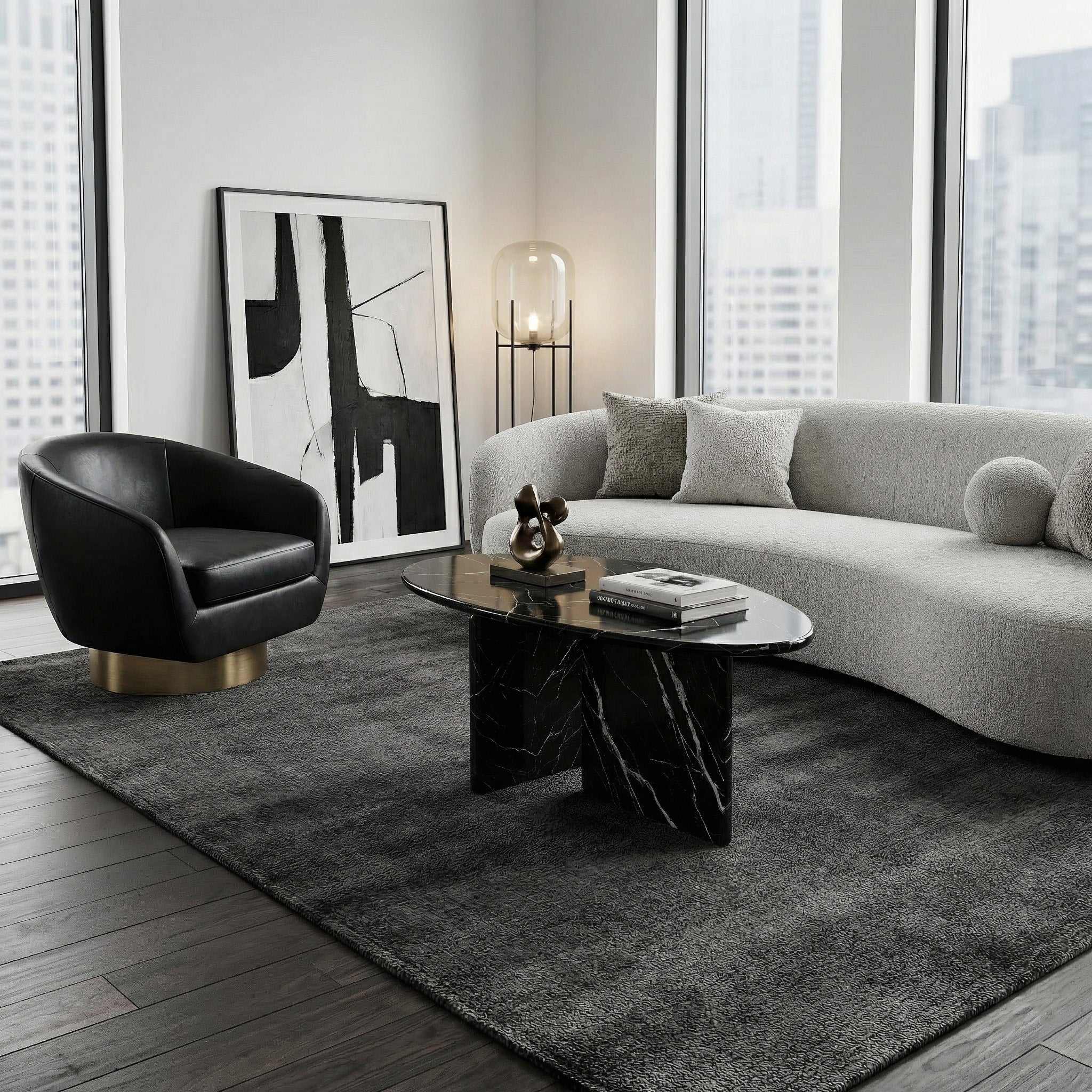 Black Marquina Marble Coffee Table - Pebble