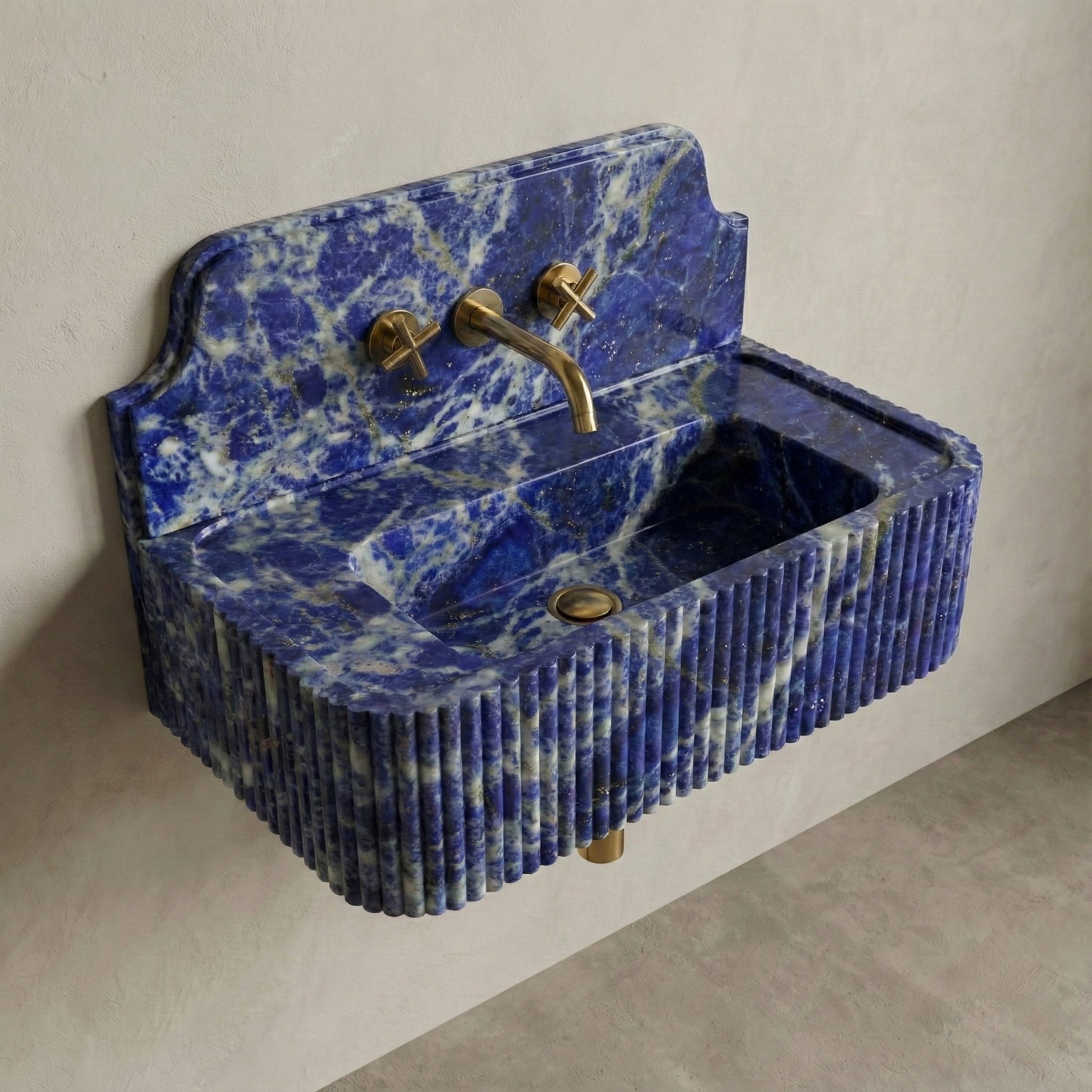 Blue Sodalite Backsplash Sink - Fluted