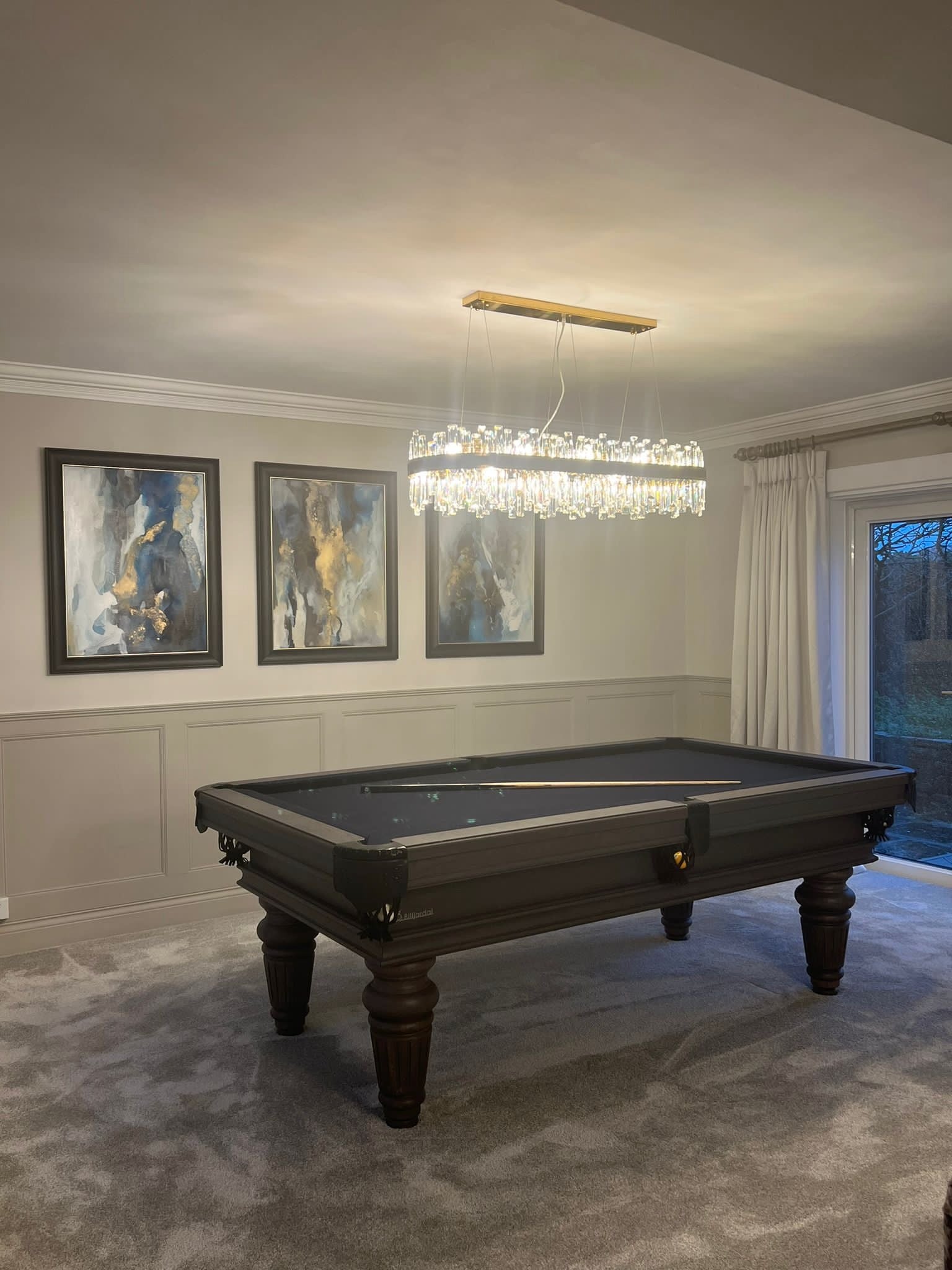 Brighouse rectangular chandelier in an open-plan kitchen and dining space