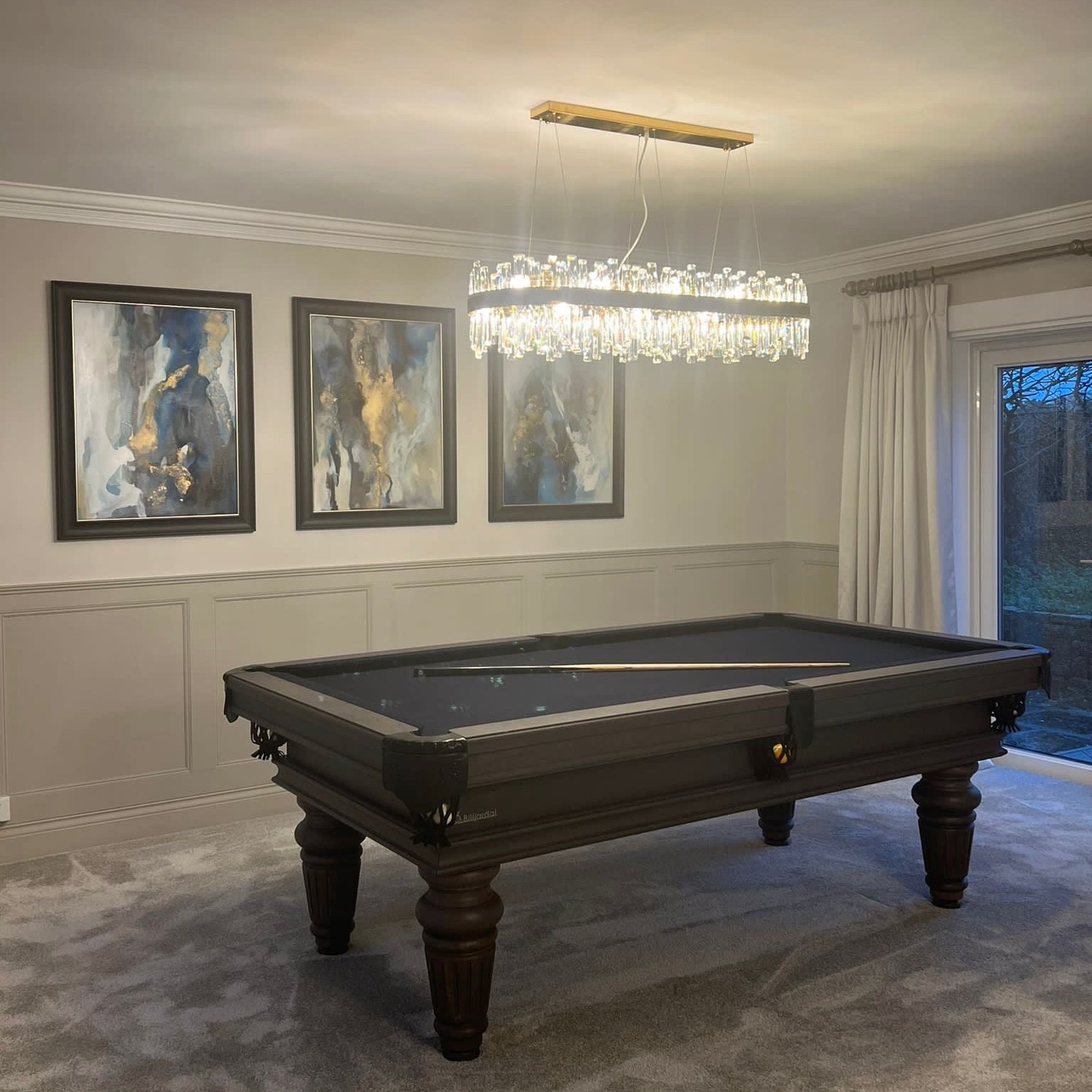 Brighouse rectangular chandelier in an open-plan kitchen and dining space