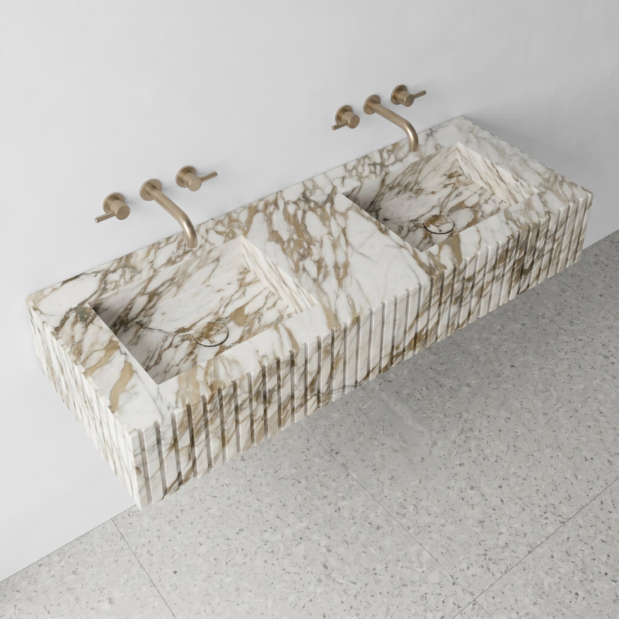 Calacatta Gold Marble Double Sink - Fluted