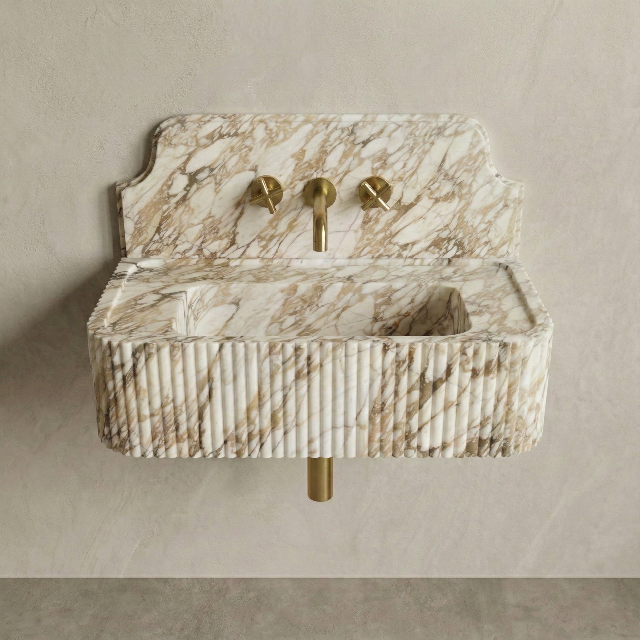 Calacatta Gold Backsplash Sink - Fluted